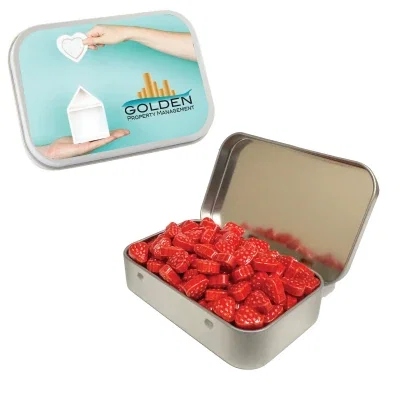 Large rectangular candy tin available in silver or white