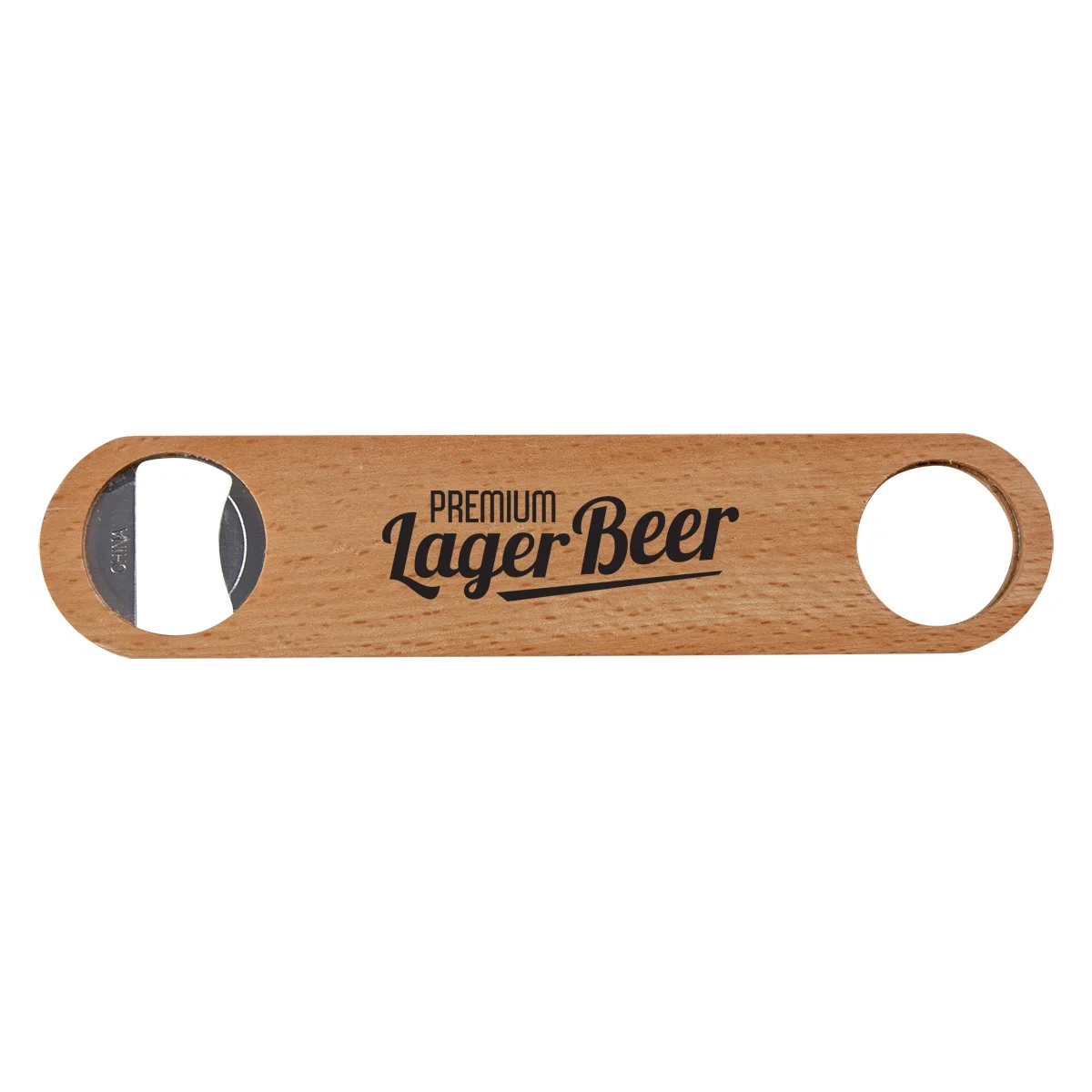 Large wooden bottle opener with a long flat handle