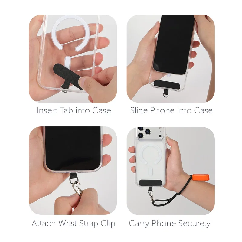 Lariat Phone Hand Strap attached to a smartphone, lifestyle in-use shot