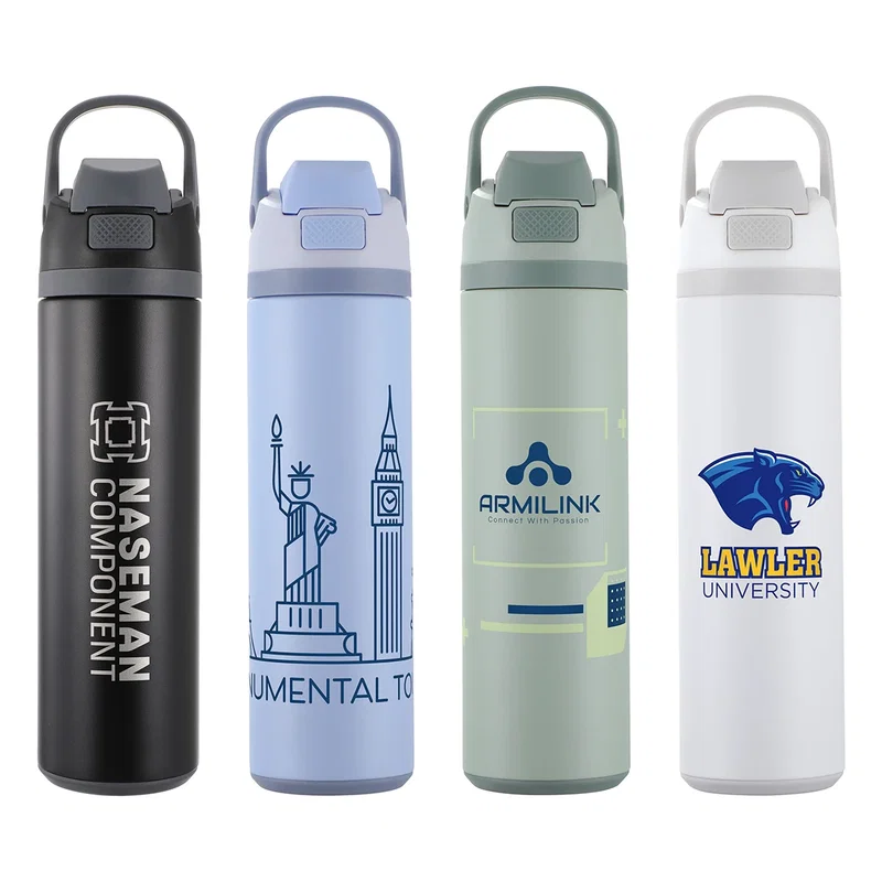 Custom Lark 24 oz Vacuum Recycled Stainless Steel Bottle, front view of the branded bottle