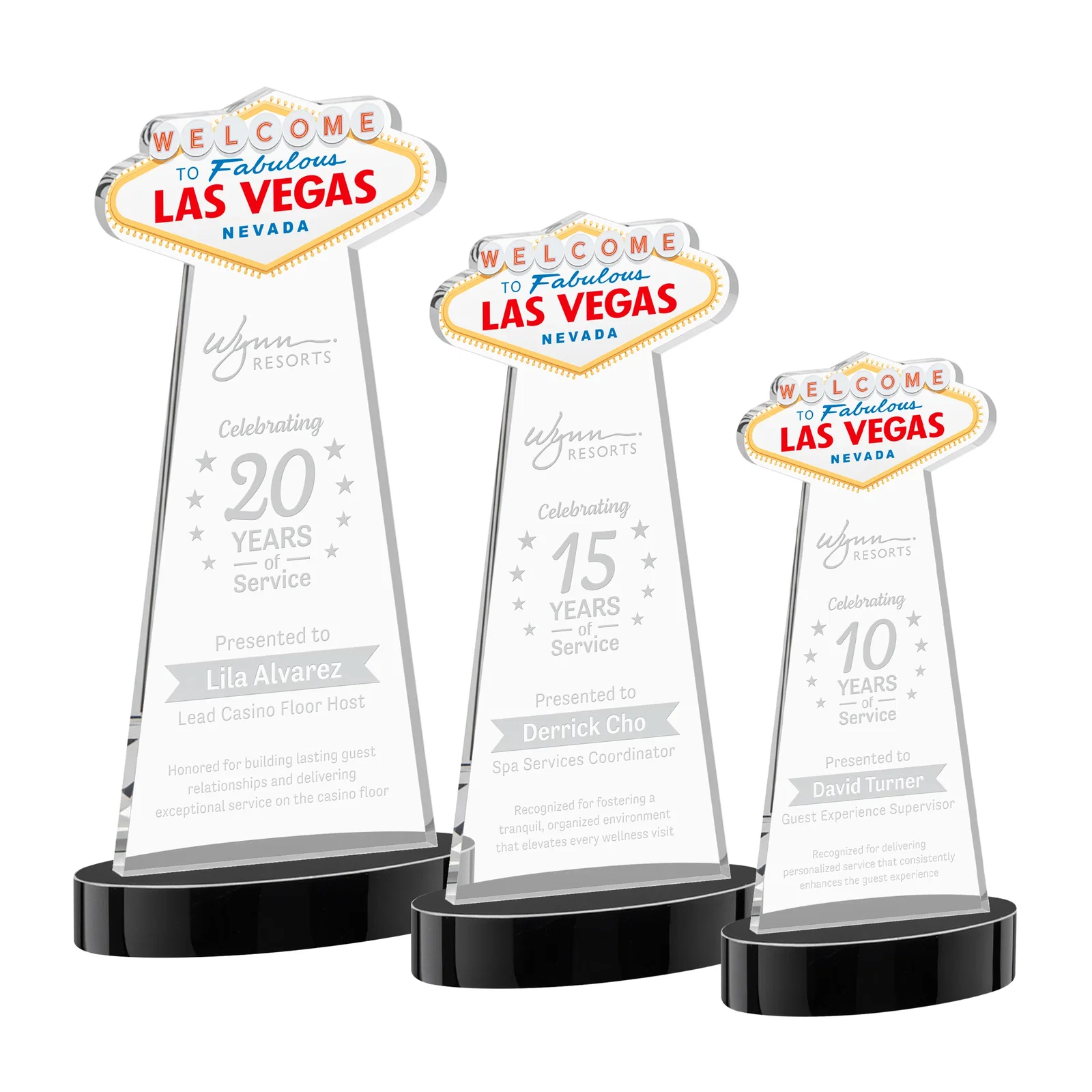 Personalized Starfire Crystal Las Vegas Sign Award on Alberton Oval Base for retirement presentations
