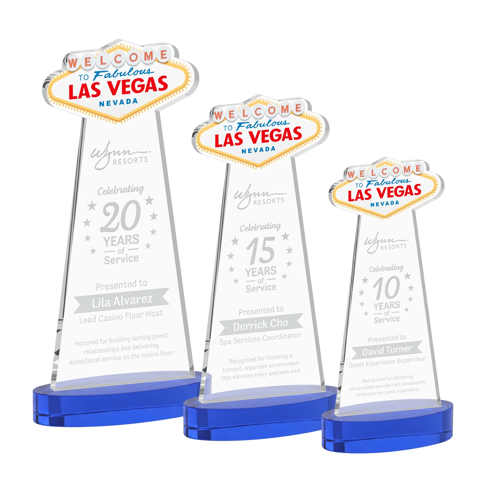Personalized Starfire Crystal Las Vegas Sign Award on Alberton Oval Base for safety achievement programs