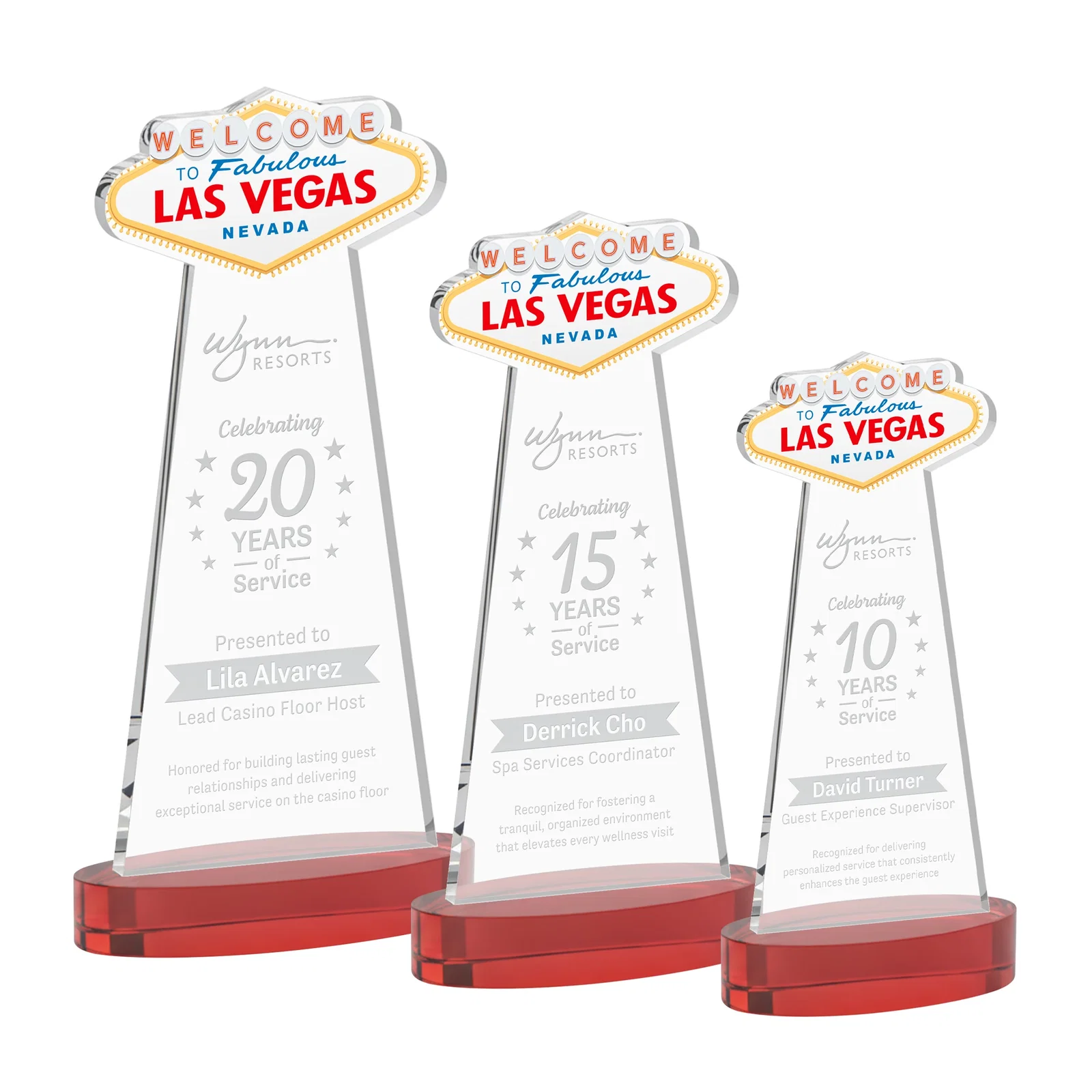Promotional Starfire Crystal Las Vegas Sign Award on Alberton Oval Base for employee recognition