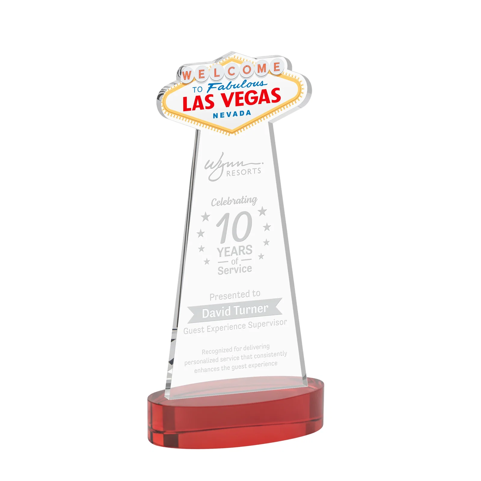 Promotional Starfire Crystal Las Vegas Sign Award on Alberton Oval Base for corporate award ceremonies