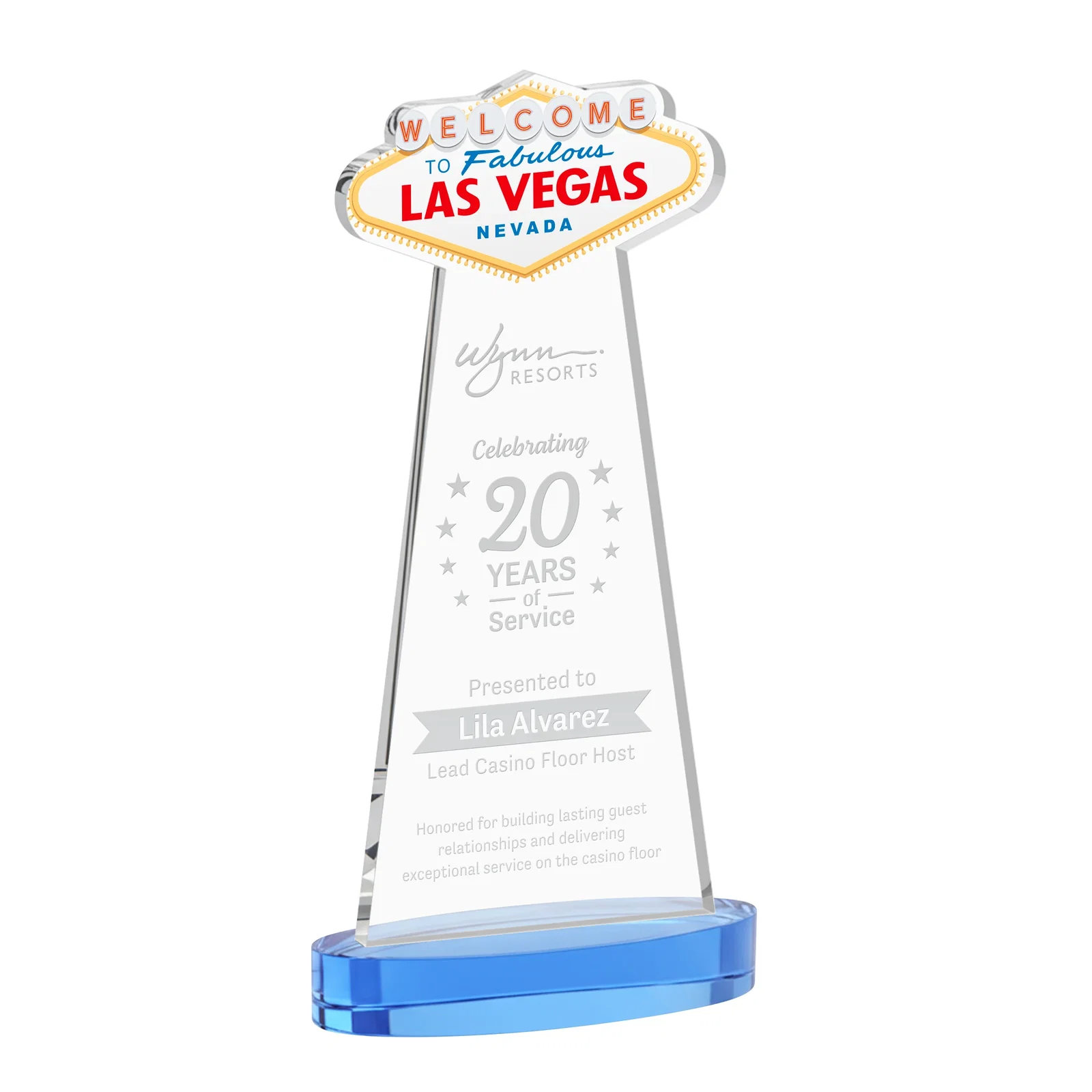 Promotional Starfire Crystal Las Vegas Sign Award on Alberton Oval Base for graduation ceremonies