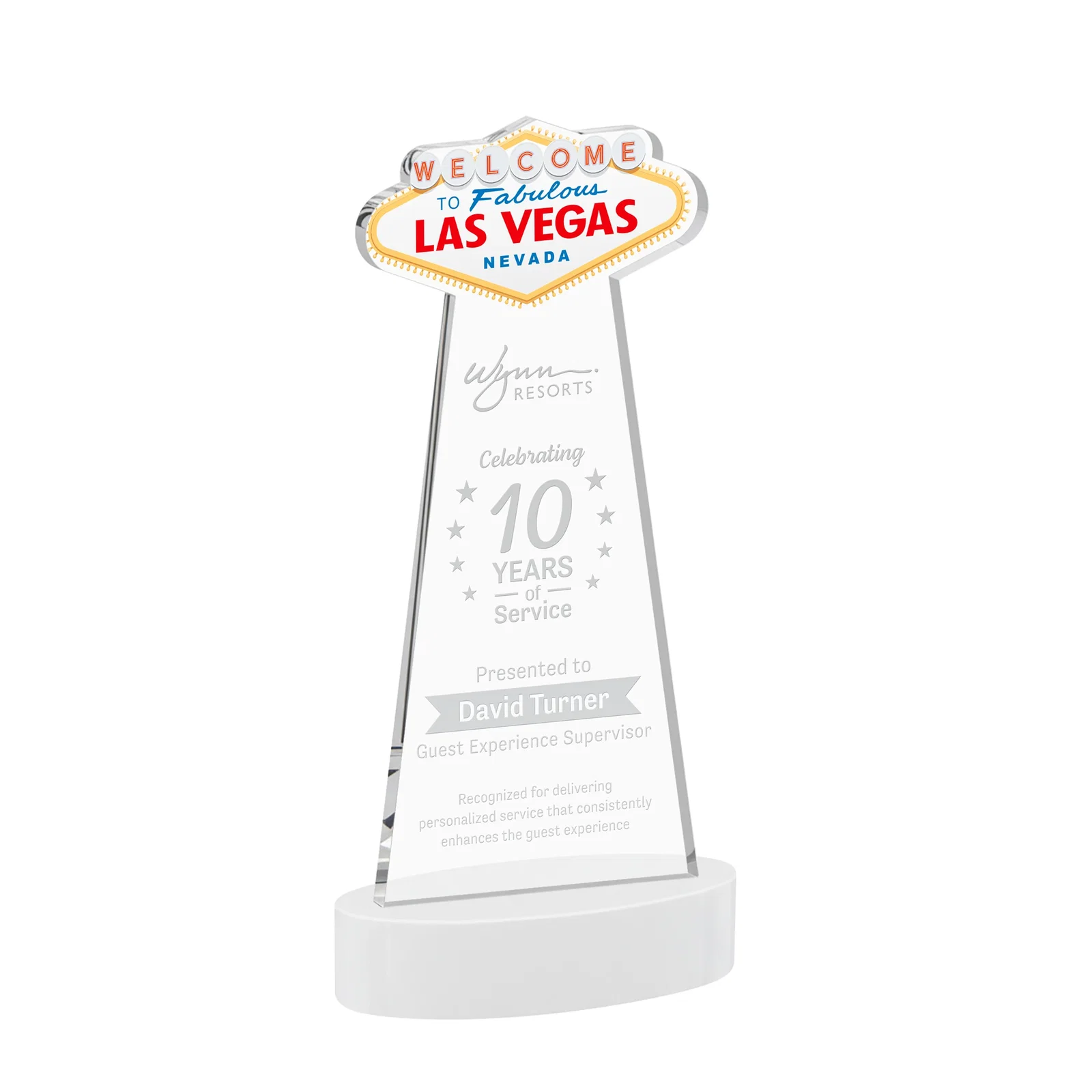 Promotional Starfire Crystal Las Vegas Sign Award on Alberton Oval Base for volunteer appreciation