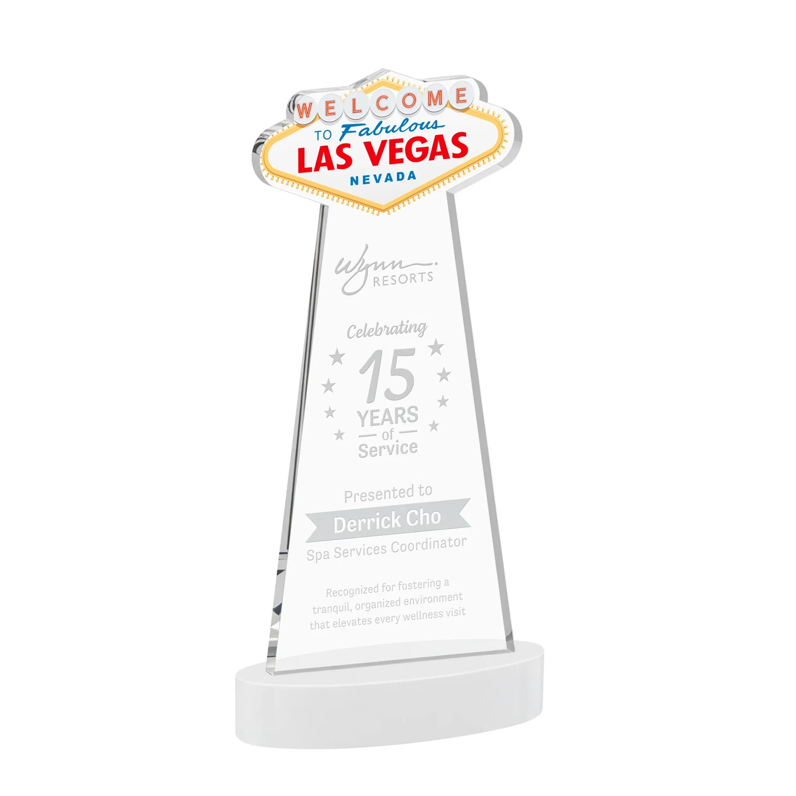 Promotional Starfire Crystal Las Vegas Sign Award on Alberton Oval Base for dealer and partner awards