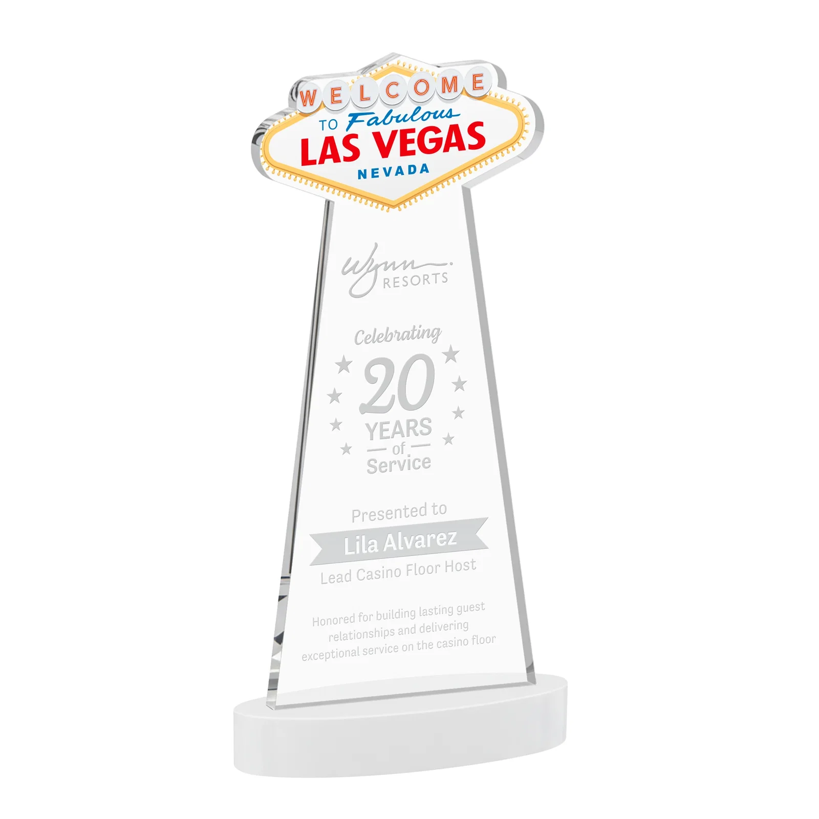 Promotional Starfire Crystal Las Vegas Sign Award on Alberton Oval Base for company anniversary events