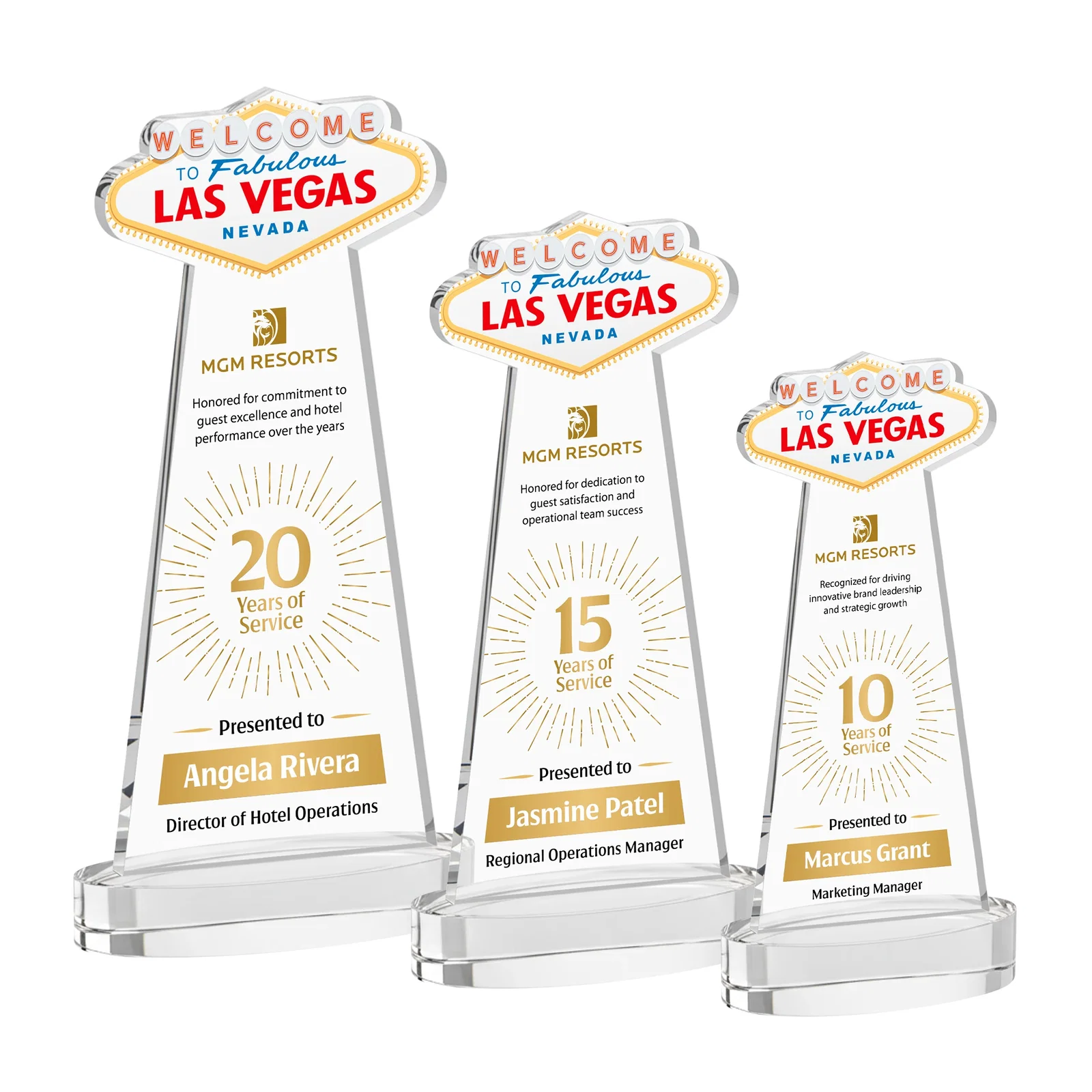 Branded Starfire Crystal Las Vegas Sign Award on Alberton Oval Base for employee recognition