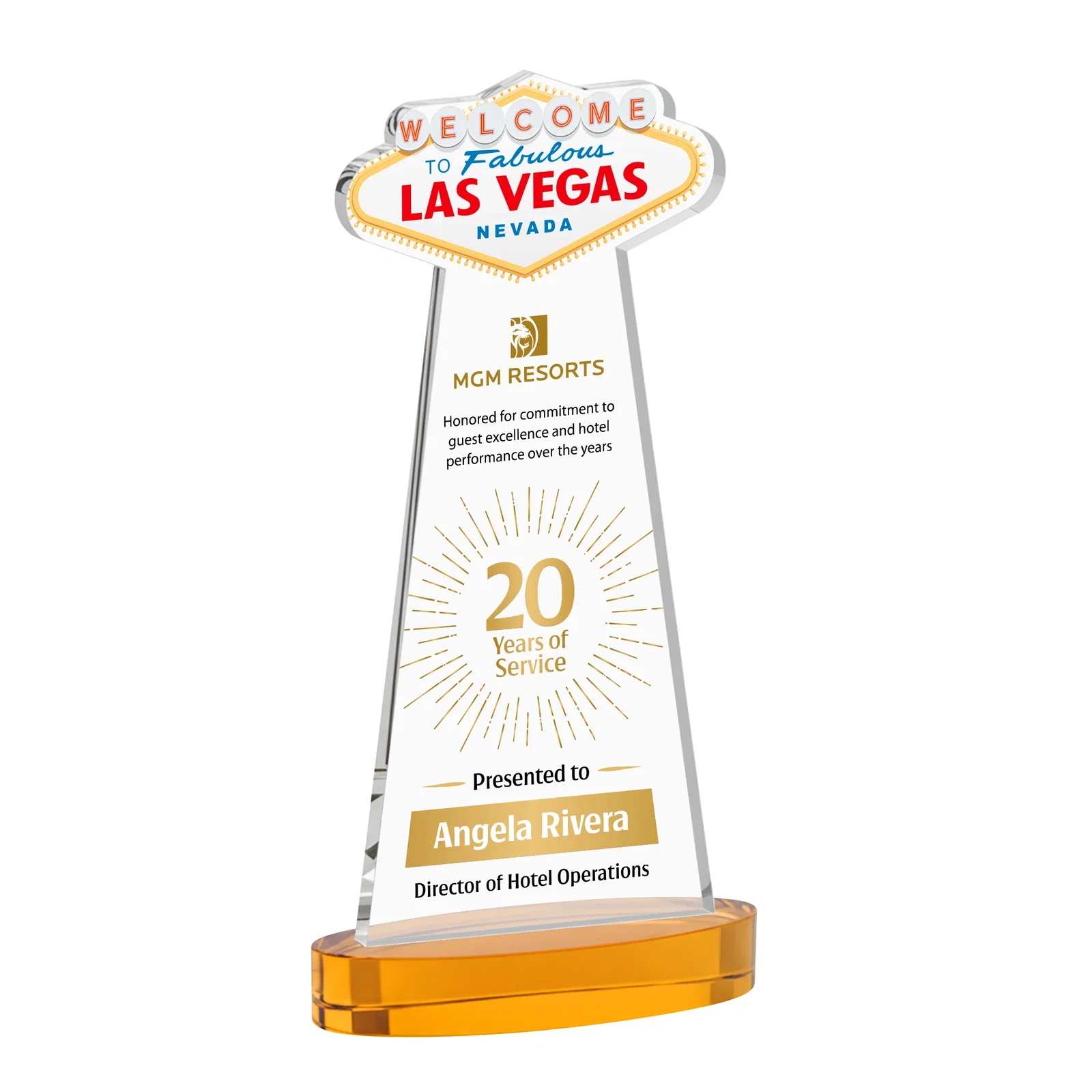 Branded Starfire Crystal Las Vegas Sign Award on Alberton Oval Base for graduation ceremonies