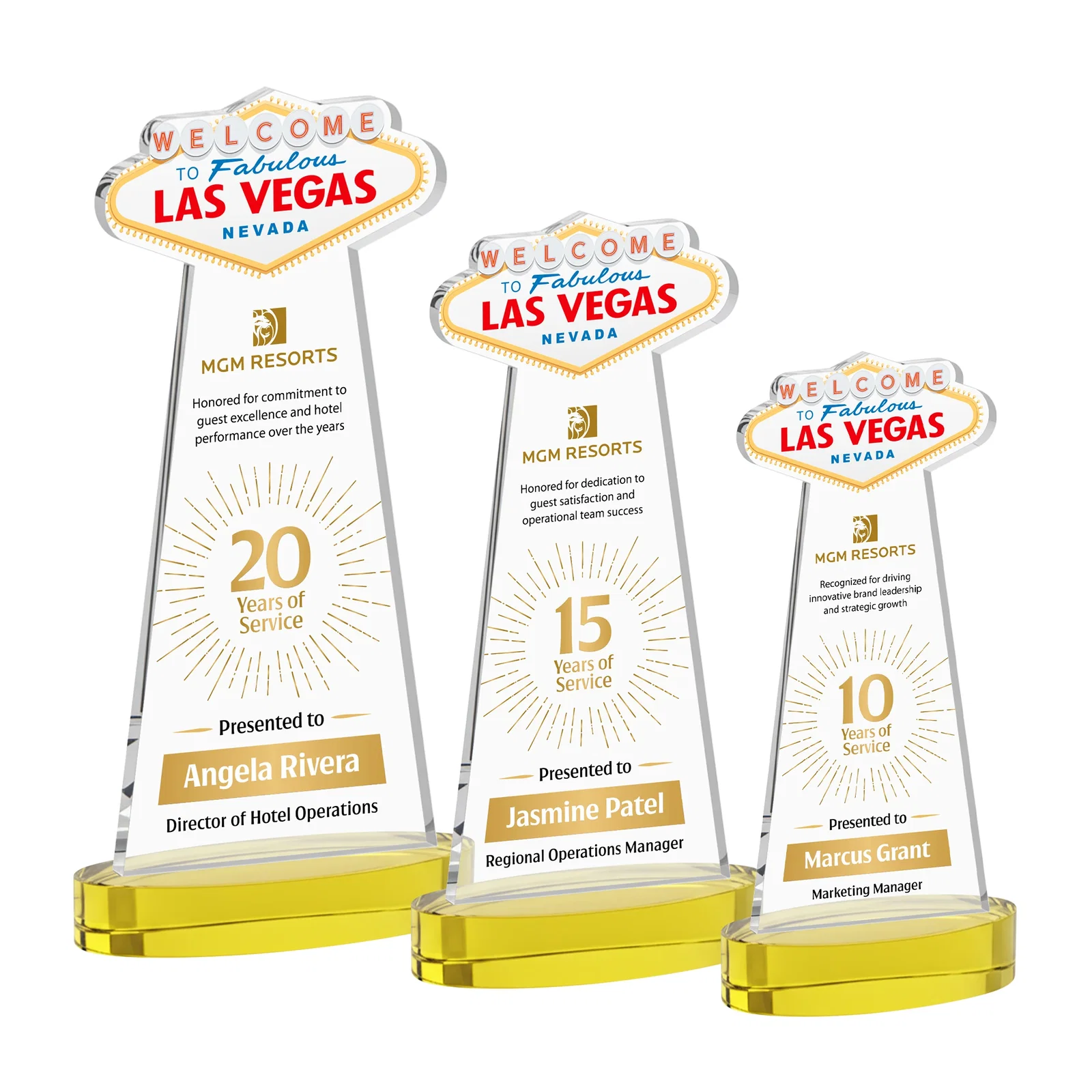 Branded Starfire Crystal Las Vegas Sign Award on Alberton Oval Base for safety achievement programs