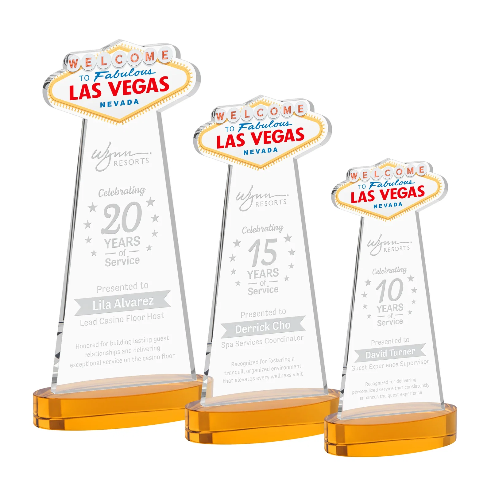 Custom Starfire Crystal Las Vegas Sign Award on Alberton Oval Base for retirement presentations