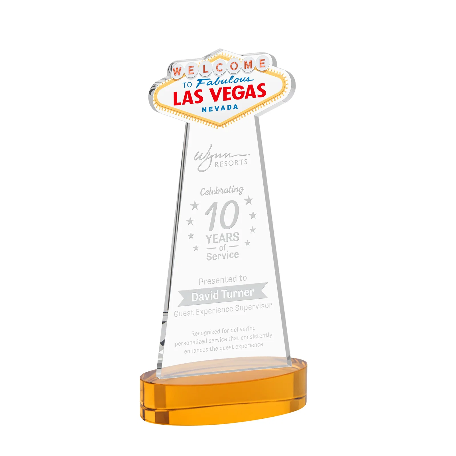 Custom Starfire Crystal Las Vegas Sign Award on Alberton Oval Base for team milestone celebrations