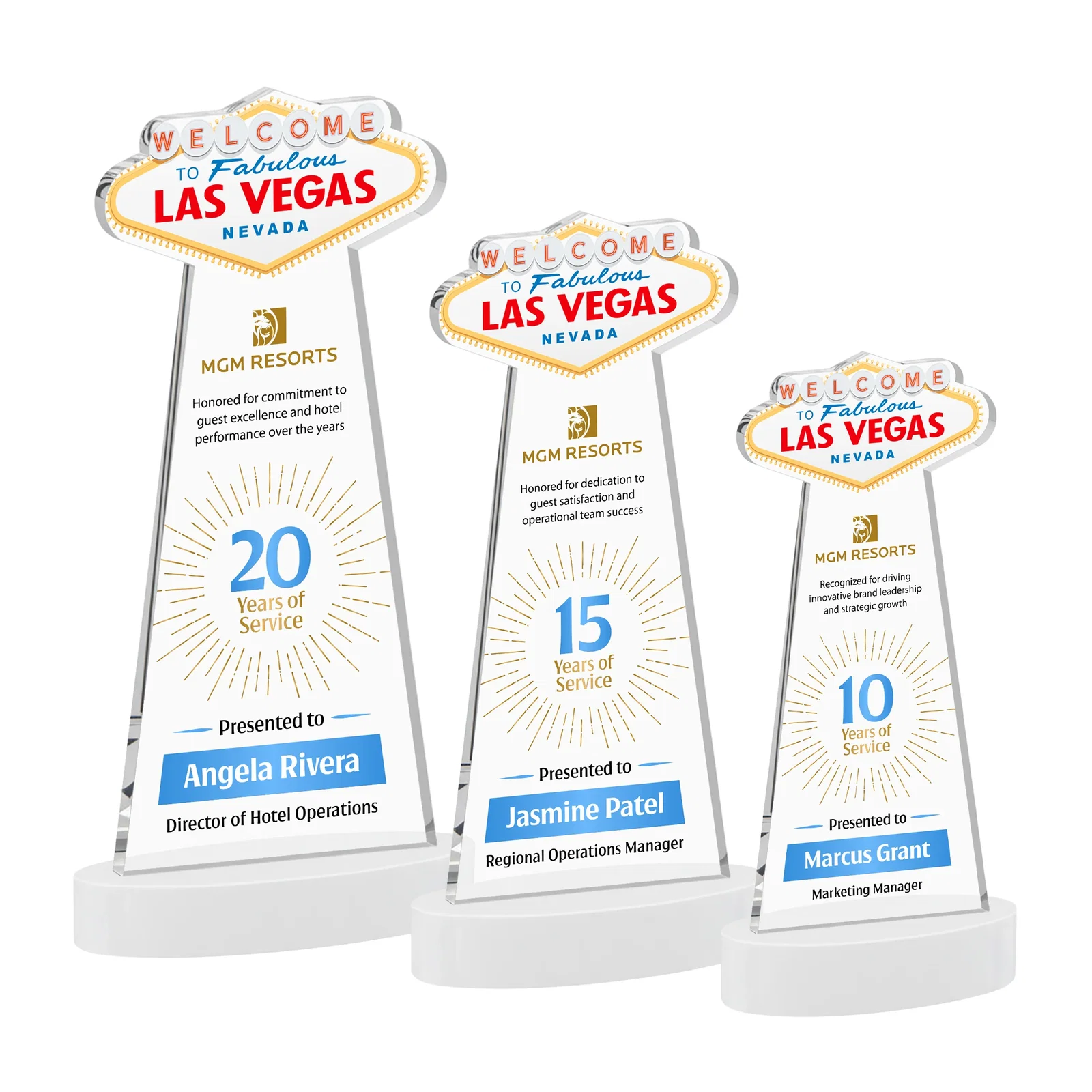 Customized Starfire Crystal Las Vegas Sign Award on Alberton Oval Base for safety achievement programs