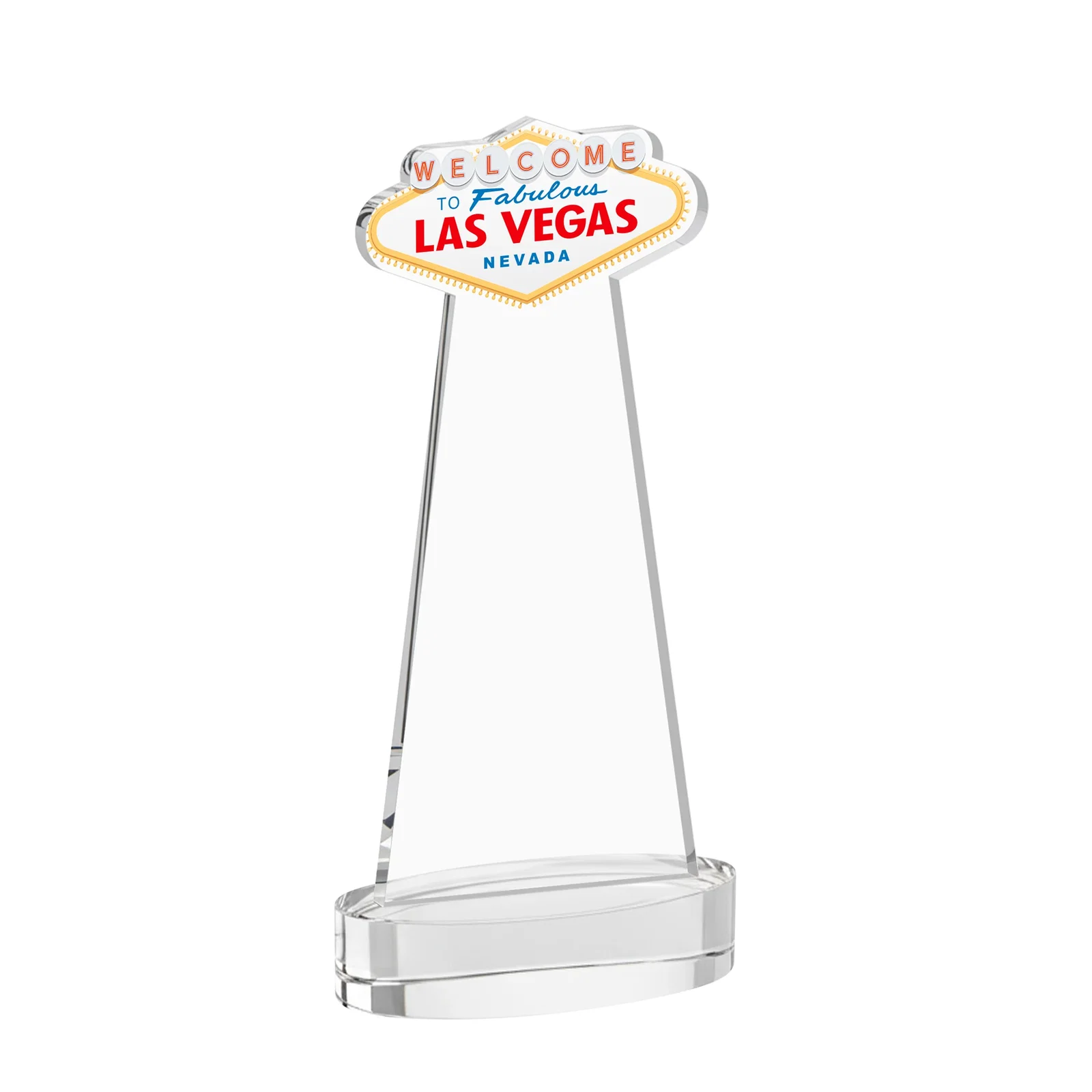 Custom engraved Starfire Crystal Las Vegas Sign Award on Alberton Oval Base for employee recognition