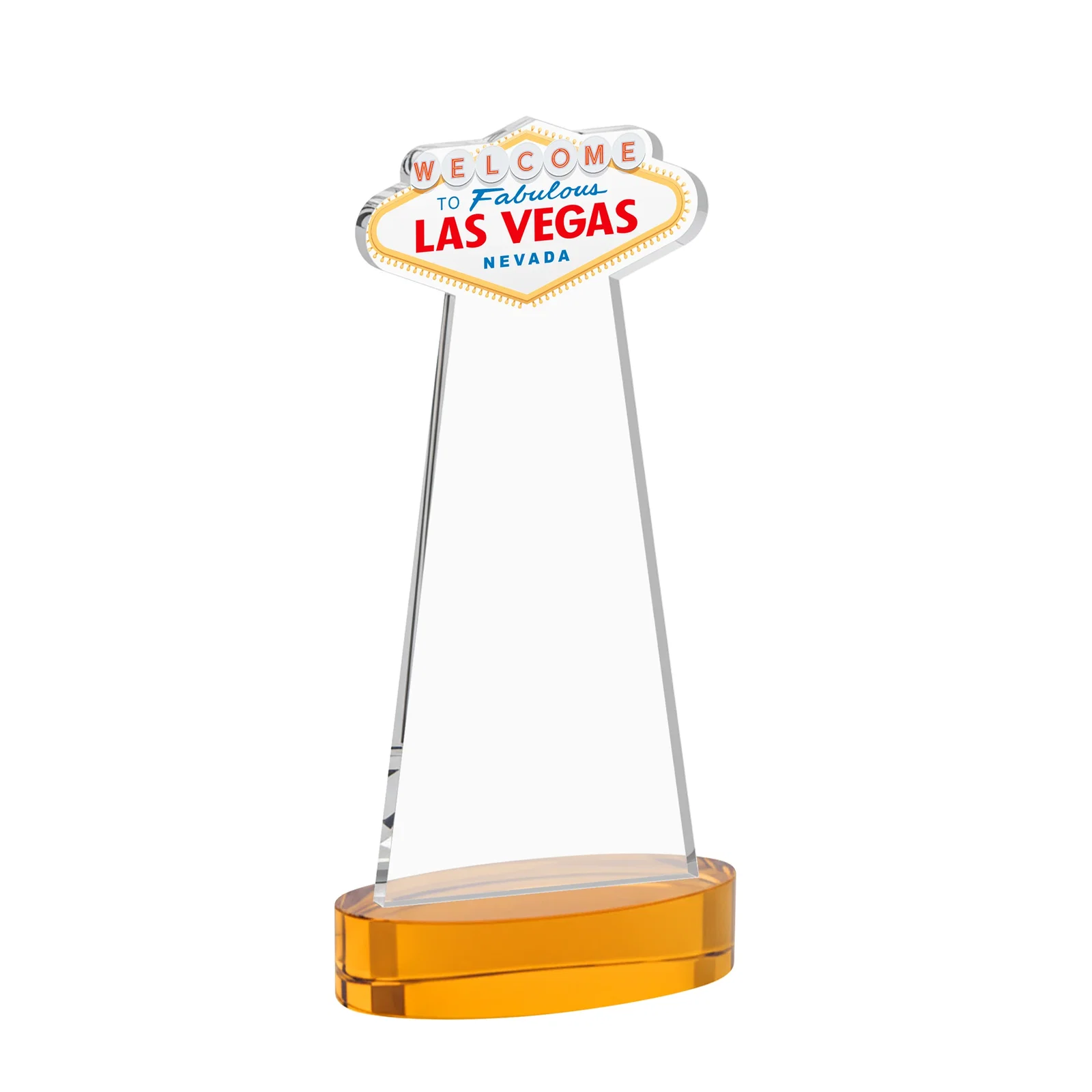 Custom engraved Starfire Crystal Las Vegas Sign Award on Alberton Oval Base for sales achievement awards