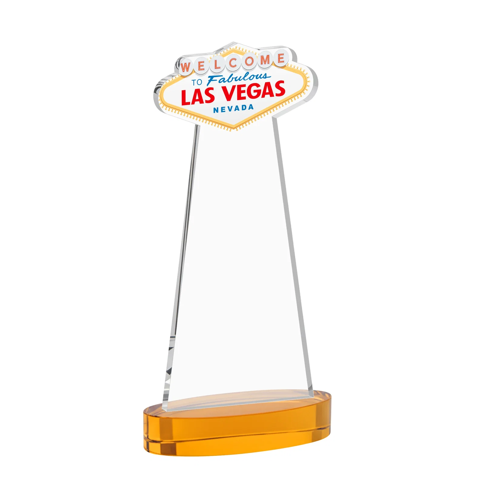 Custom engraved Starfire Crystal Las Vegas Sign Award on Alberton Oval Base for retirement presentations