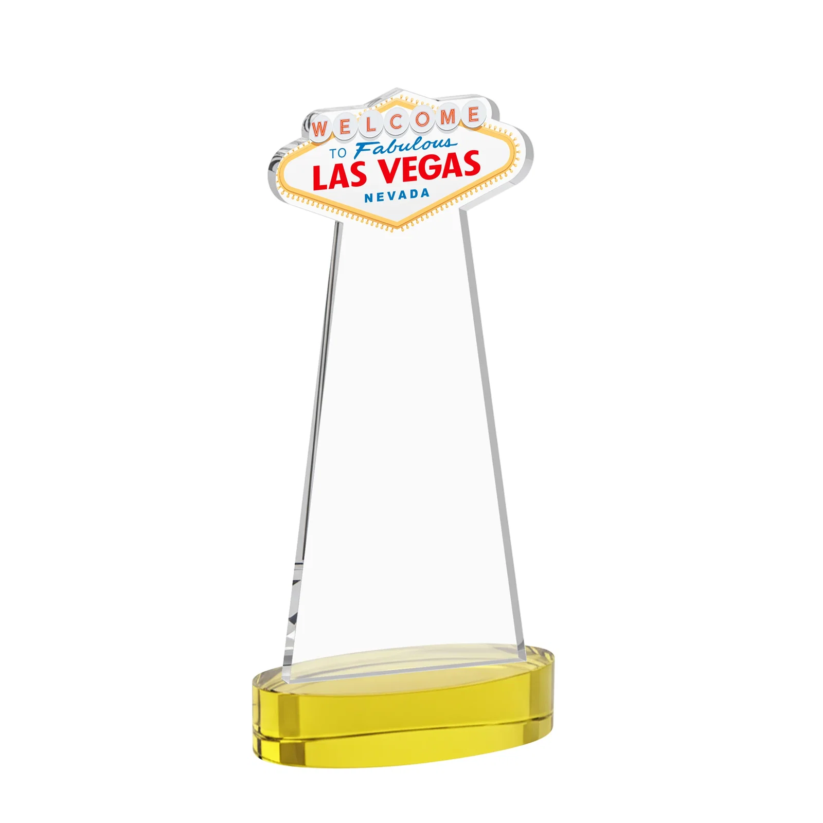 Custom engraved Starfire Crystal Las Vegas Sign Award on Alberton Oval Base for donor appreciation