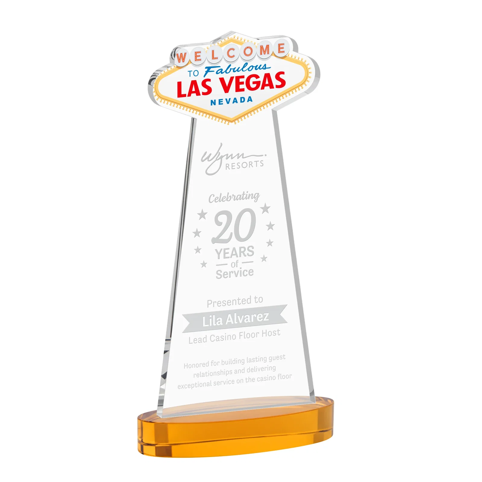 Custom Starfire Crystal Las Vegas Sign Award on Alberton Oval Base for graduation ceremonies