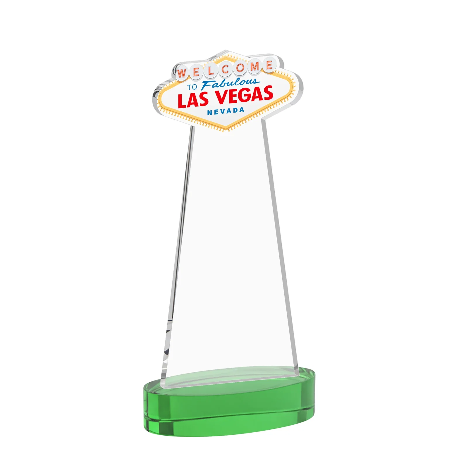 Custom engraved Starfire Crystal Las Vegas Sign Award on Alberton Oval Base for volunteer appreciation