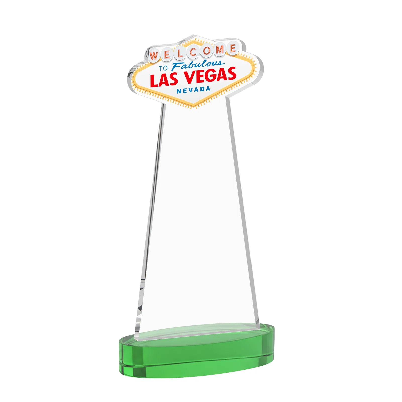 Custom engraved Starfire Crystal Las Vegas Sign Award on Alberton Oval Base for dealer and partner awards