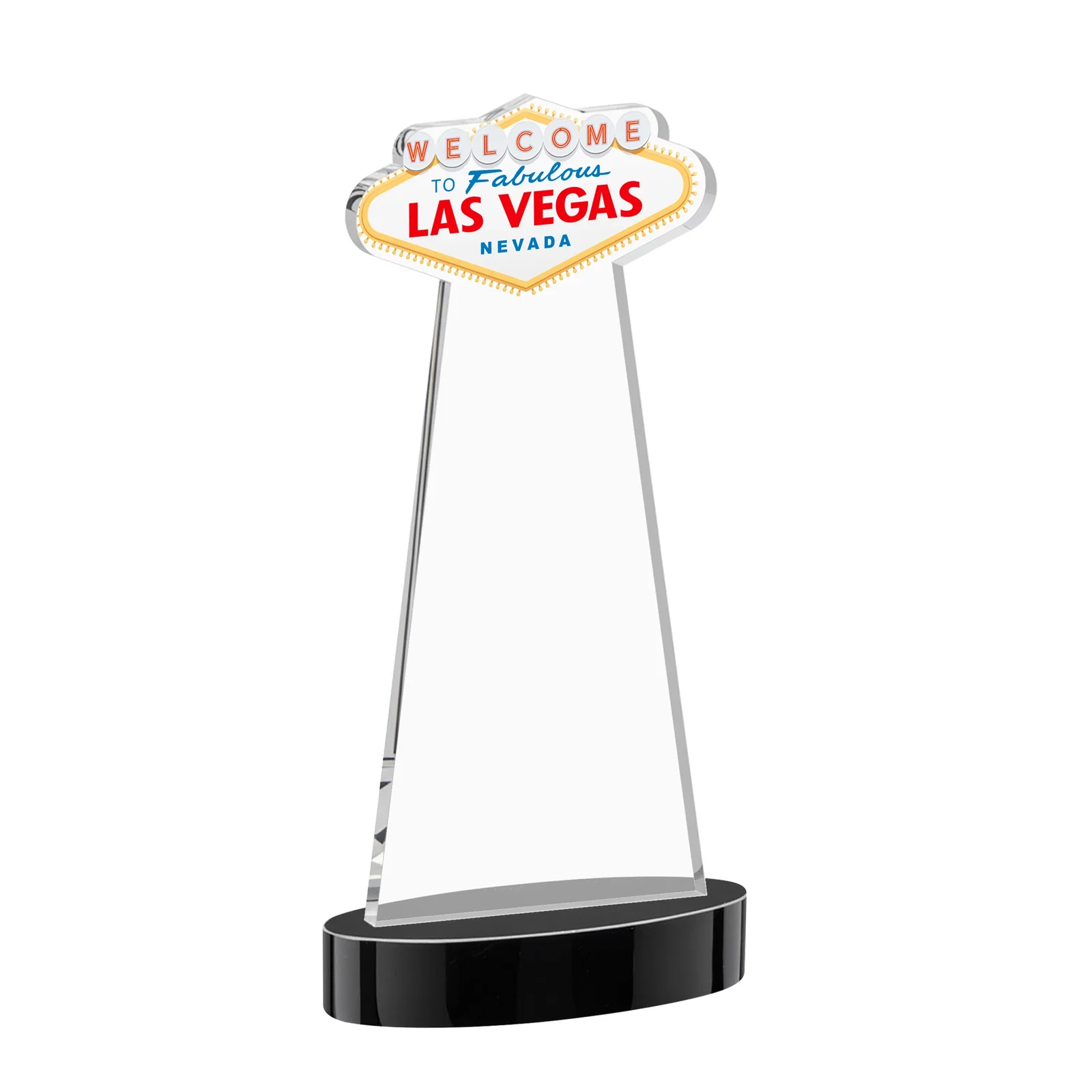 Custom Starfire Crystal Las Vegas Sign Award on Alberton Oval Base, with your logo for corporate award ceremonies