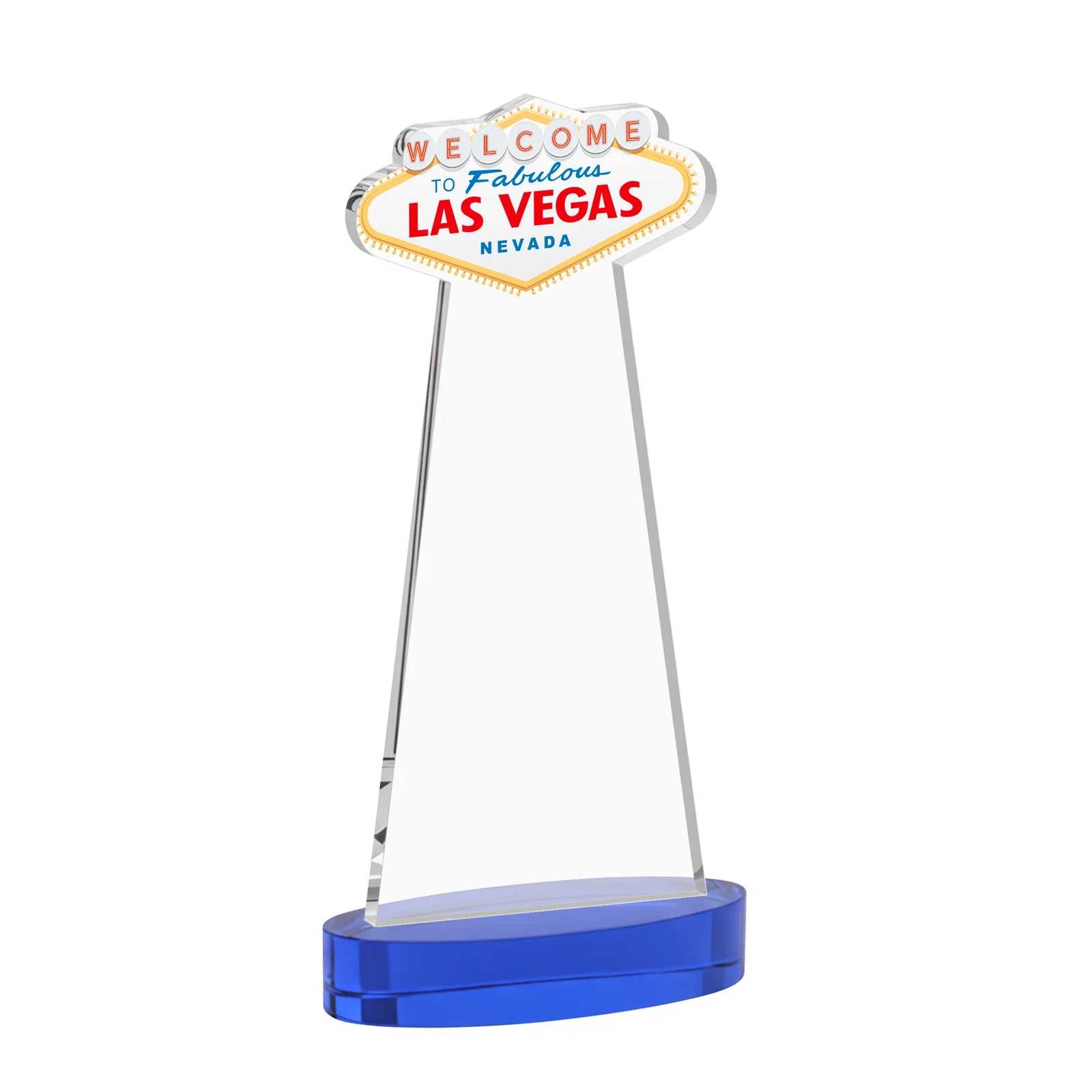 Custom Starfire Crystal Las Vegas Sign Award on Alberton Oval Base, with your logo for retirement presentations