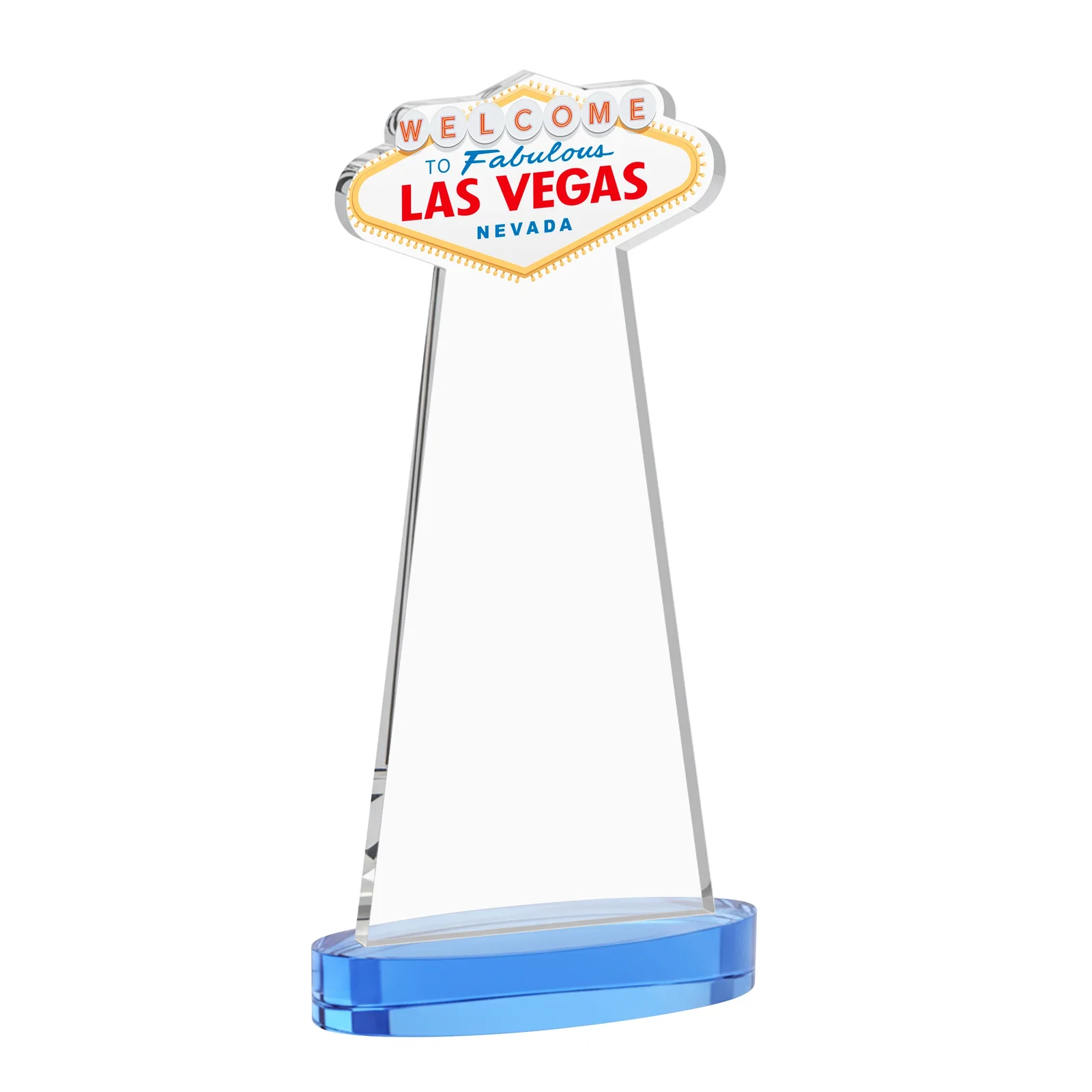 Custom Starfire Crystal Las Vegas Sign Award on Alberton Oval Base, with your logo for company anniversary events