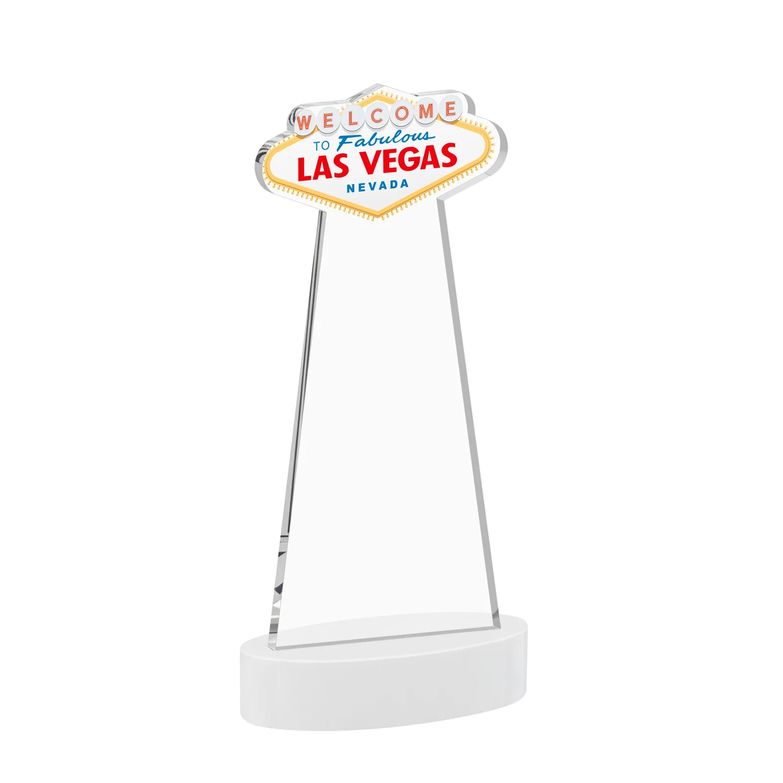 Personalized Starfire Crystal Las Vegas Sign Award on Alberton Oval Base, with your logo for employee recognition