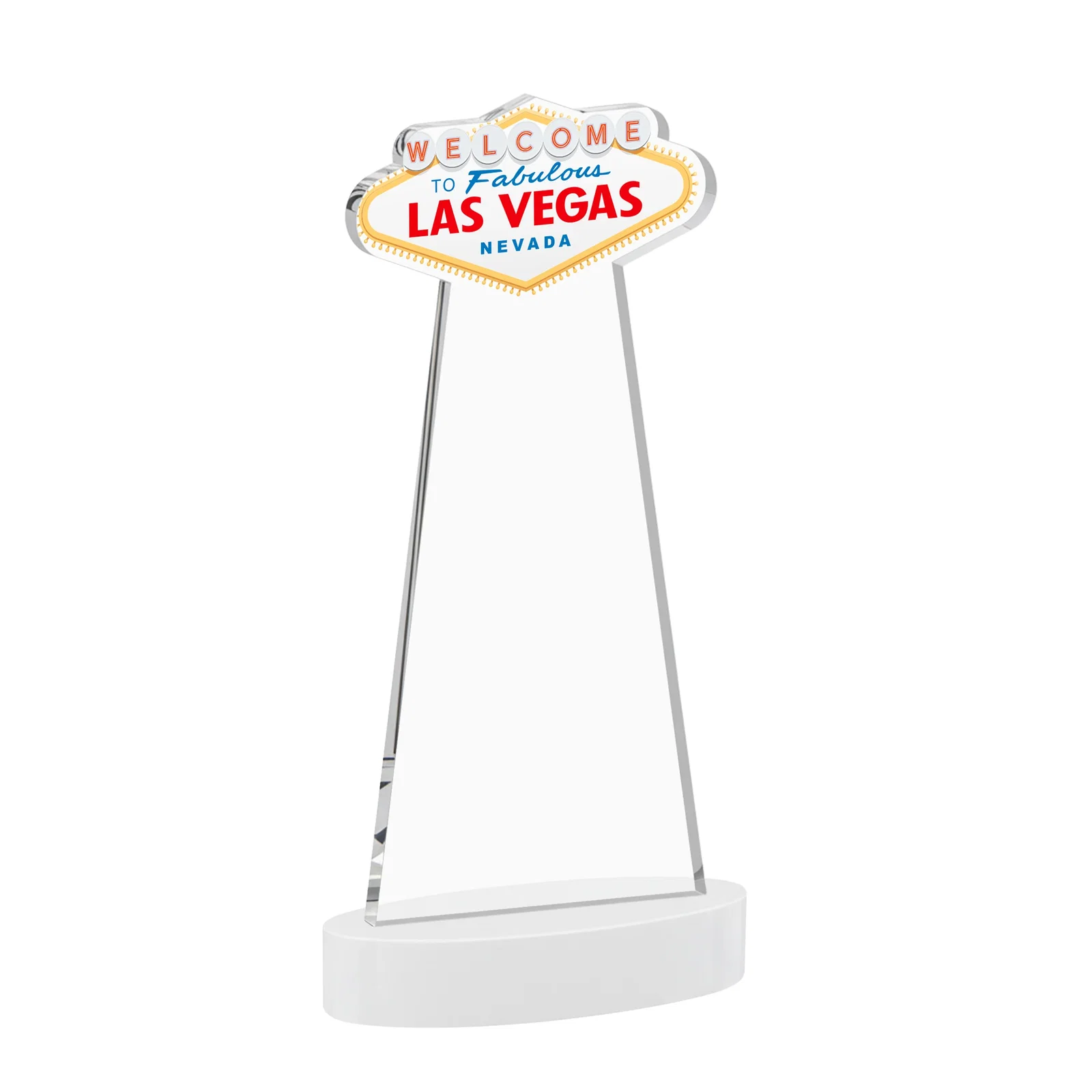 Personalized Starfire Crystal Las Vegas Sign Award on Alberton Oval Base, with your logo for corporate award ceremonies