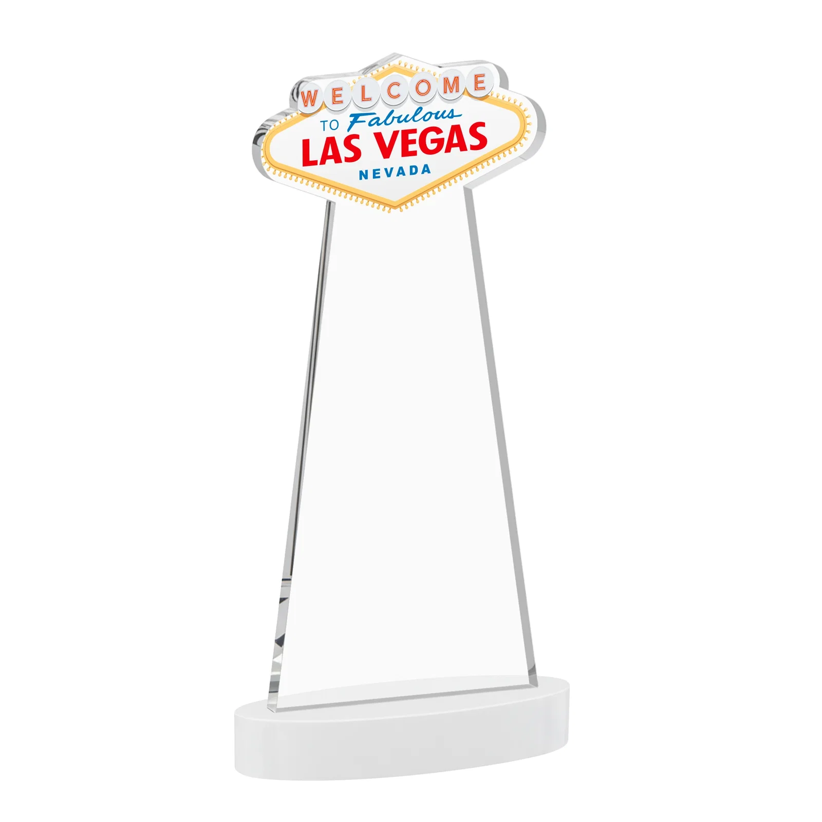 Personalized Starfire Crystal Las Vegas Sign Award on Alberton Oval Base, with your logo for service anniversary gifts