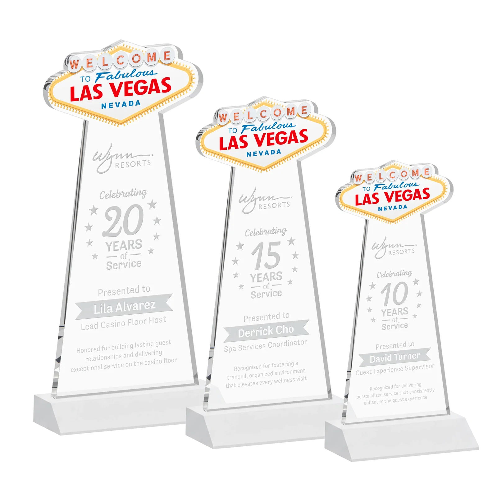 Promotional Starfire Crystal Las Vegas Sign Award on Front-Mitered Base for safety achievement programs