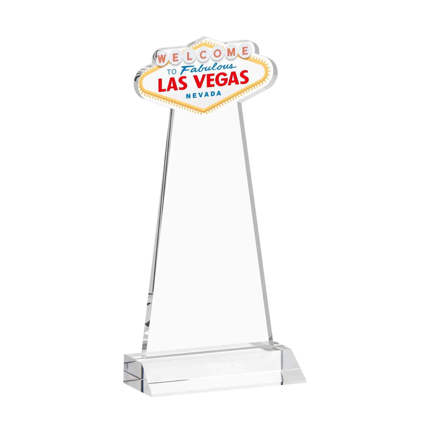 Custom engraved Starfire Crystal Las Vegas Sign Award on Front-Mitered Base for service anniversary gifts