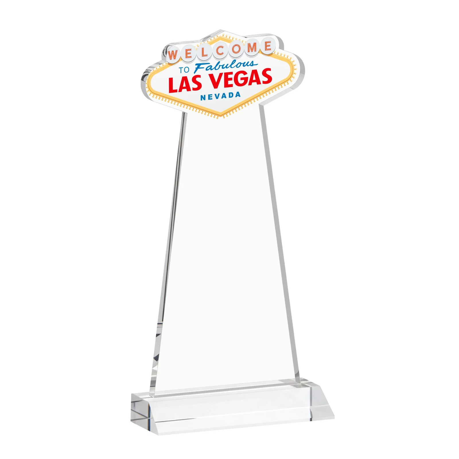 Custom engraved Starfire Crystal Las Vegas Sign Award on Front-Mitered Base for sales achievement awards