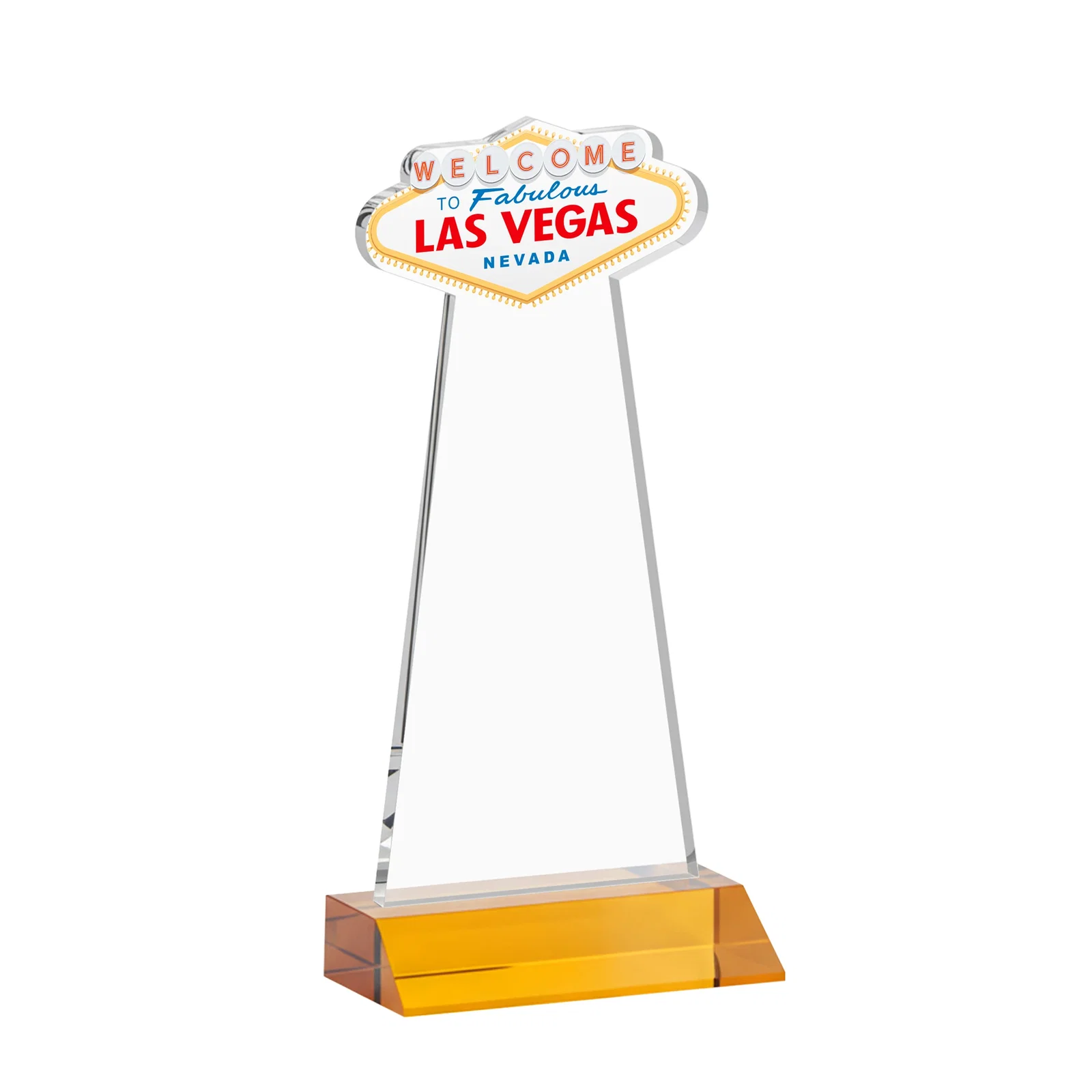 Custom engraved Starfire Crystal Las Vegas Sign Award on Front-Mitered Base for retirement presentations