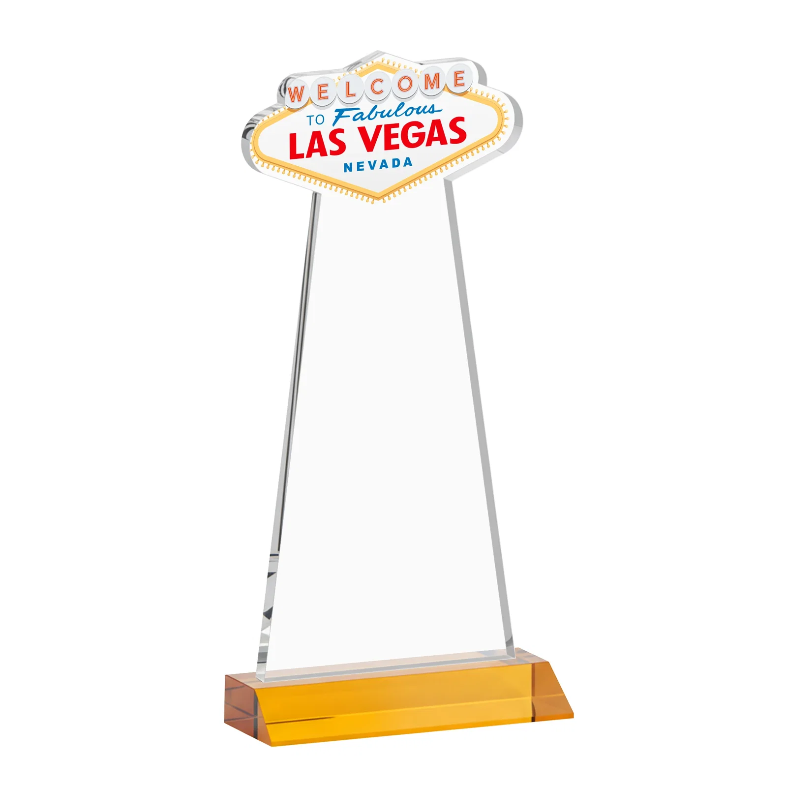 Custom engraved Starfire Crystal Las Vegas Sign Award on Front-Mitered Base for donor appreciation