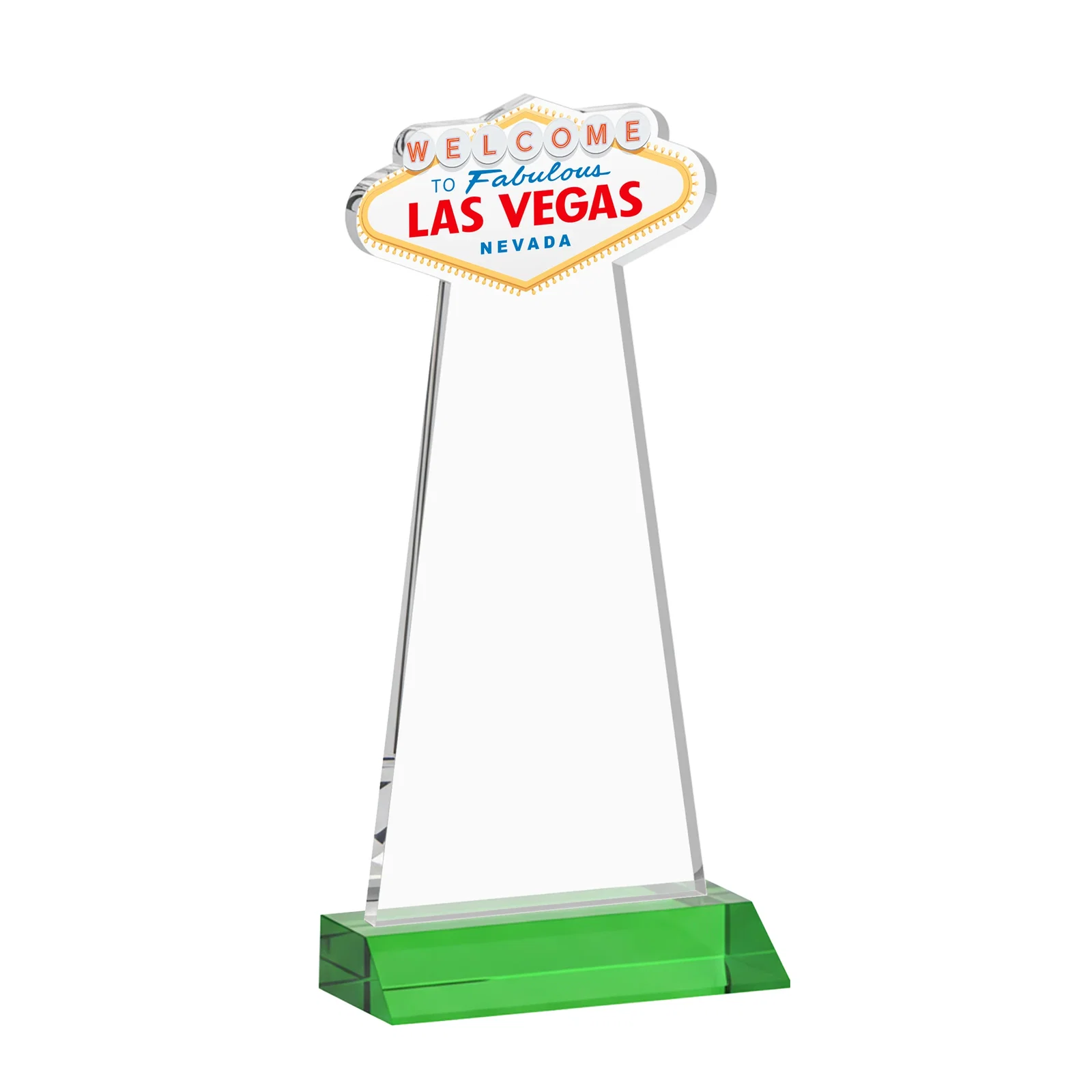 Custom engraved Starfire Crystal Las Vegas Sign Award on Front-Mitered Base for safety achievement programs