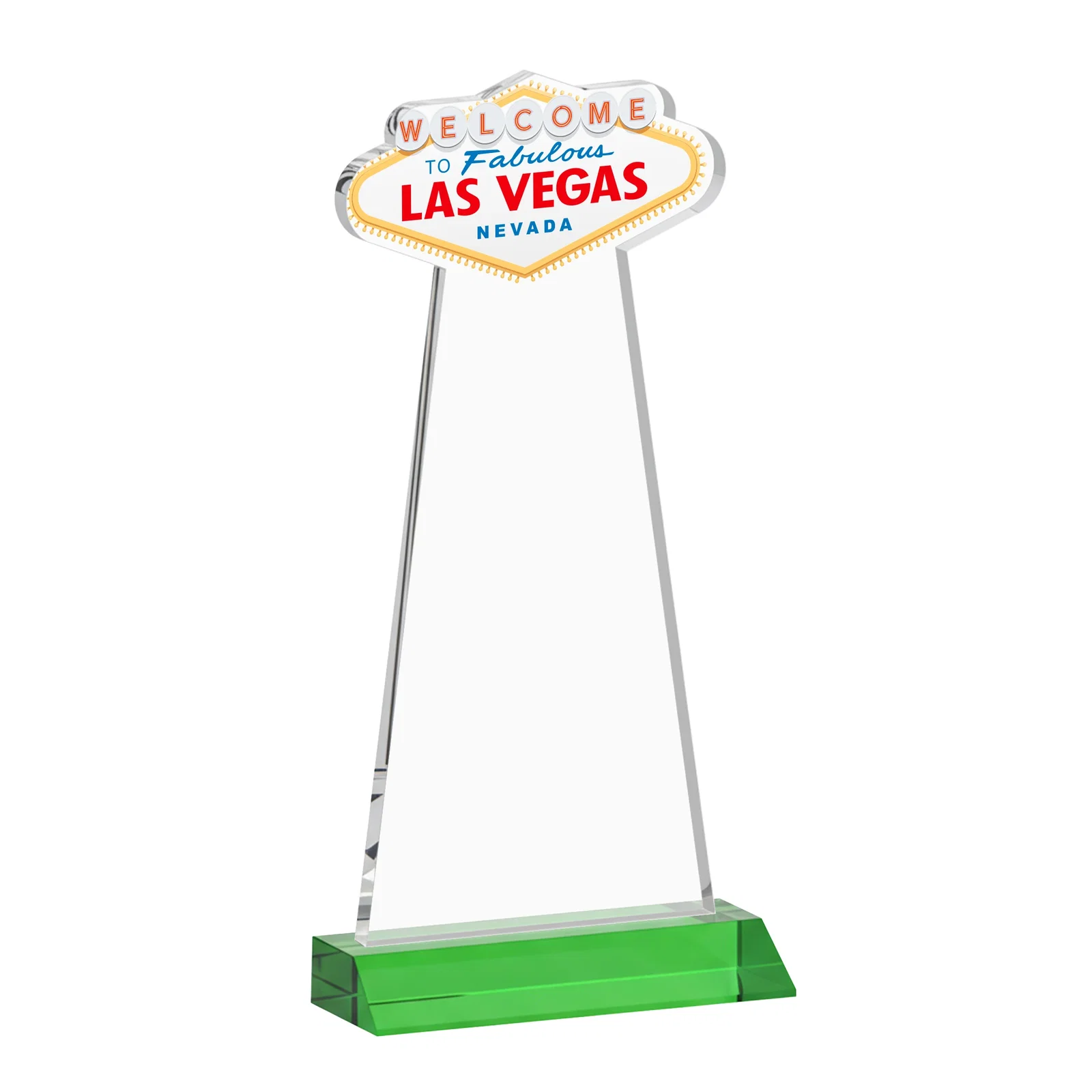 Custom engraved Starfire Crystal Las Vegas Sign Award on Front-Mitered Base for volunteer appreciation
