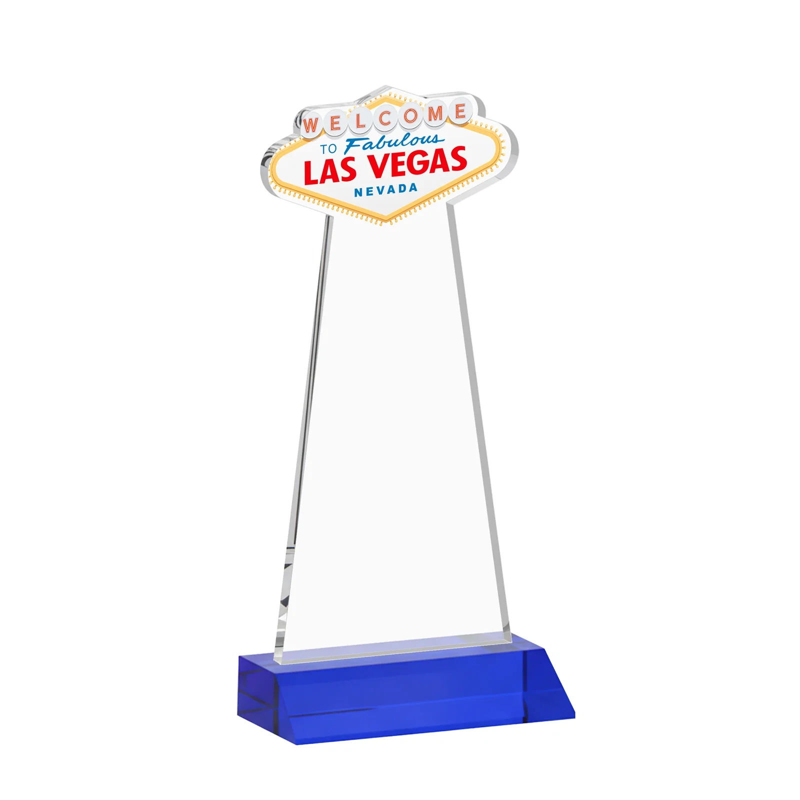 Custom Starfire Crystal Las Vegas Sign Award on Front-Mitered Base, with your logo for corporate award ceremonies
