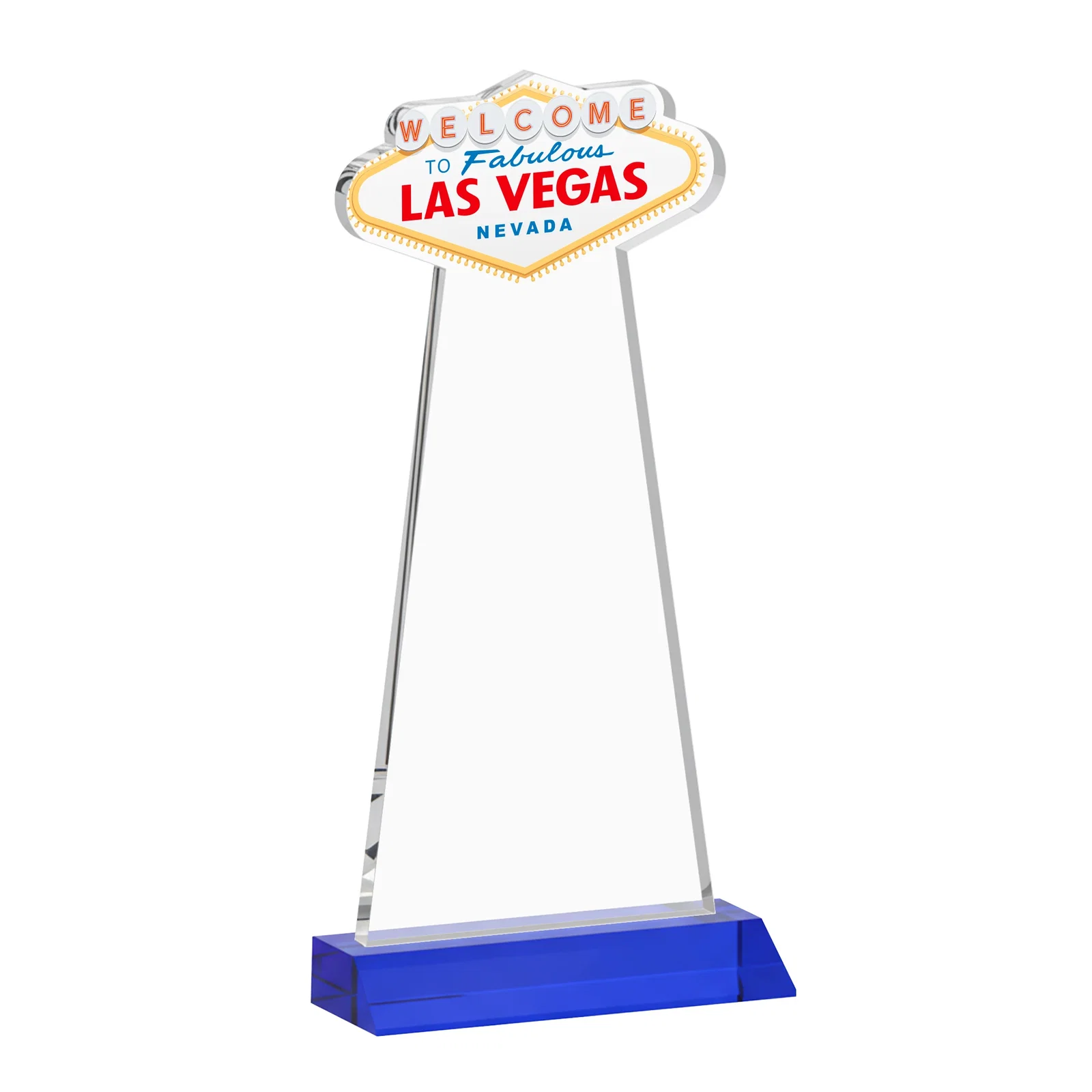 Custom Starfire Crystal Las Vegas Sign Award on Front-Mitered Base, with your logo for sales achievement awards