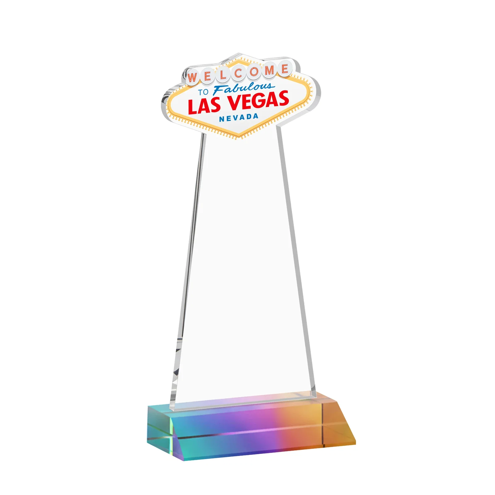 Custom Starfire Crystal Las Vegas Sign Award on Front-Mitered Base, with your logo for retirement presentations