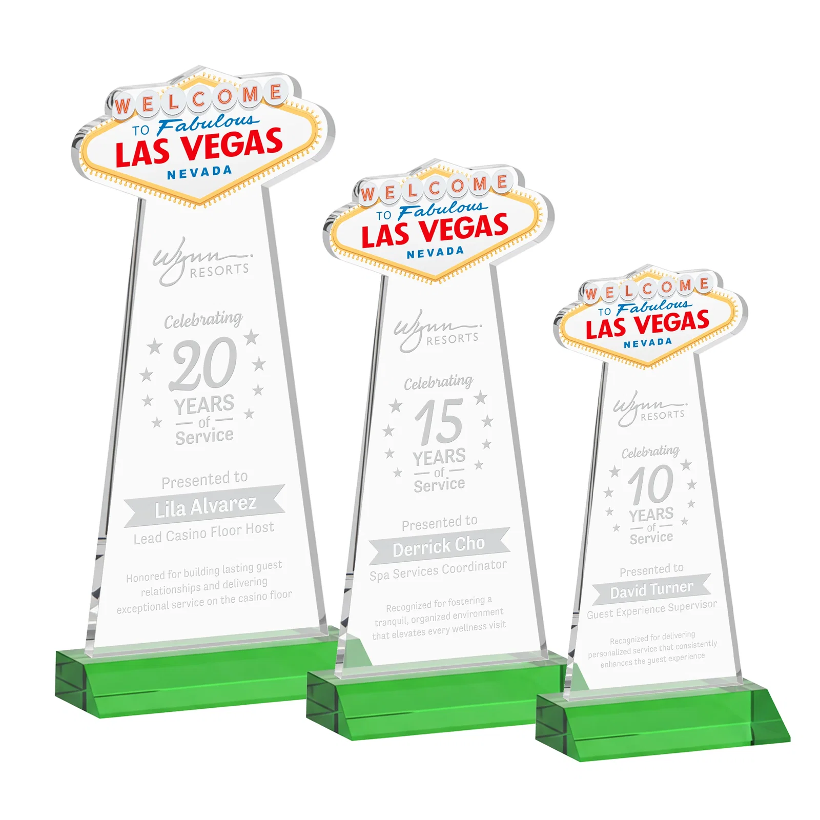 Custom Starfire Crystal Las Vegas Sign Award on Front-Mitered Base for safety achievement programs