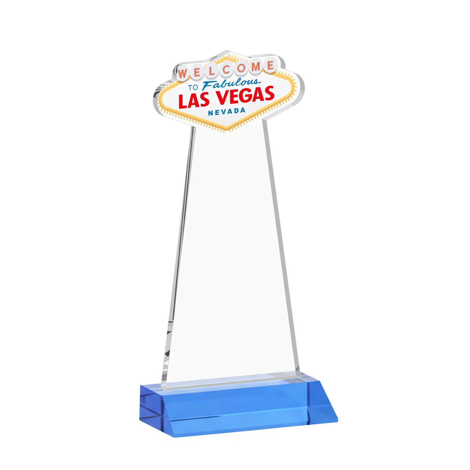 Custom Starfire Crystal Las Vegas Sign Award on Front-Mitered Base, with your logo for dealer and partner awards