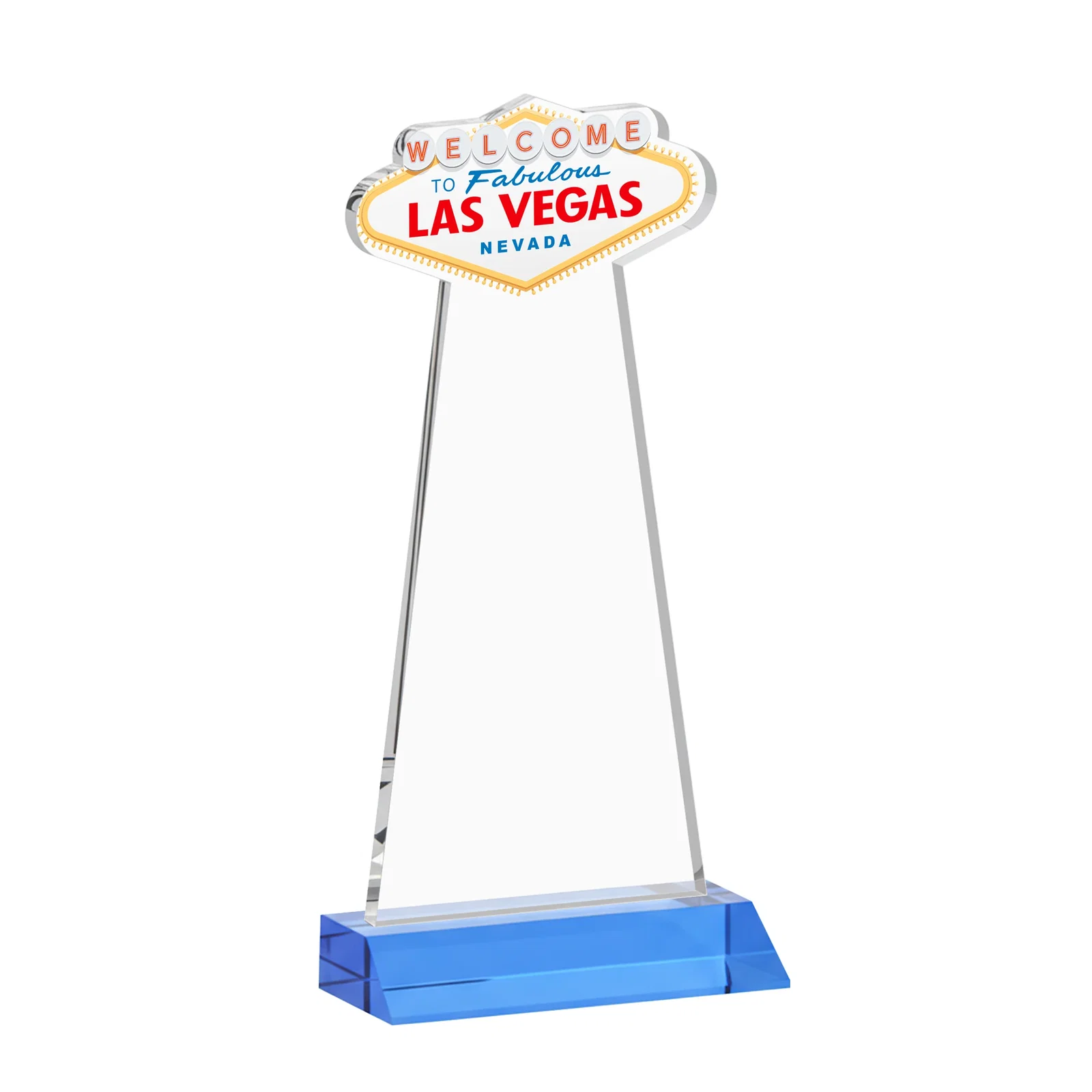 Custom Starfire Crystal Las Vegas Sign Award on Front-Mitered Base, with your logo for company anniversary events