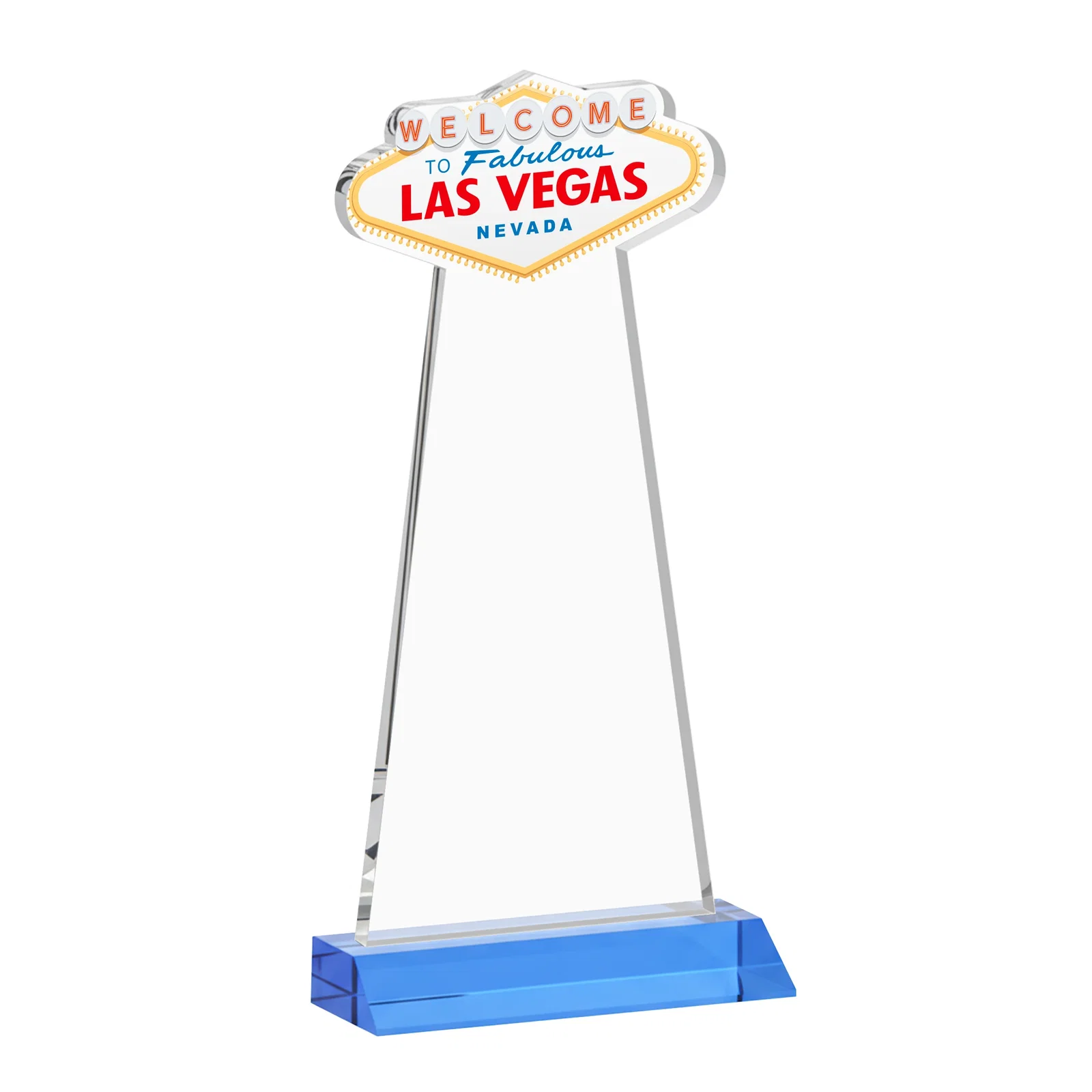 Personalized Starfire Crystal Las Vegas Sign Award on Front-Mitered Base, with your logo for employee recognition