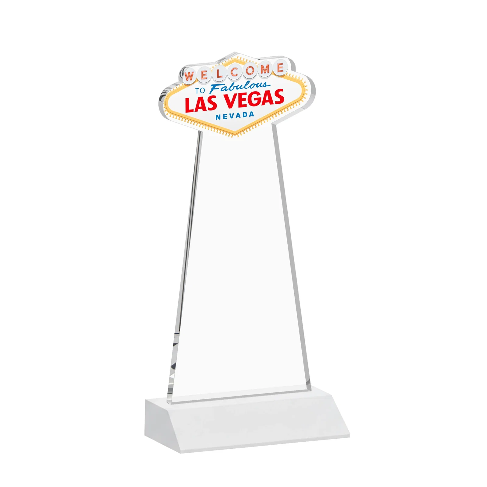 Personalized Starfire Crystal Las Vegas Sign Award on Front-Mitered Base, with your logo for corporate award ceremonies