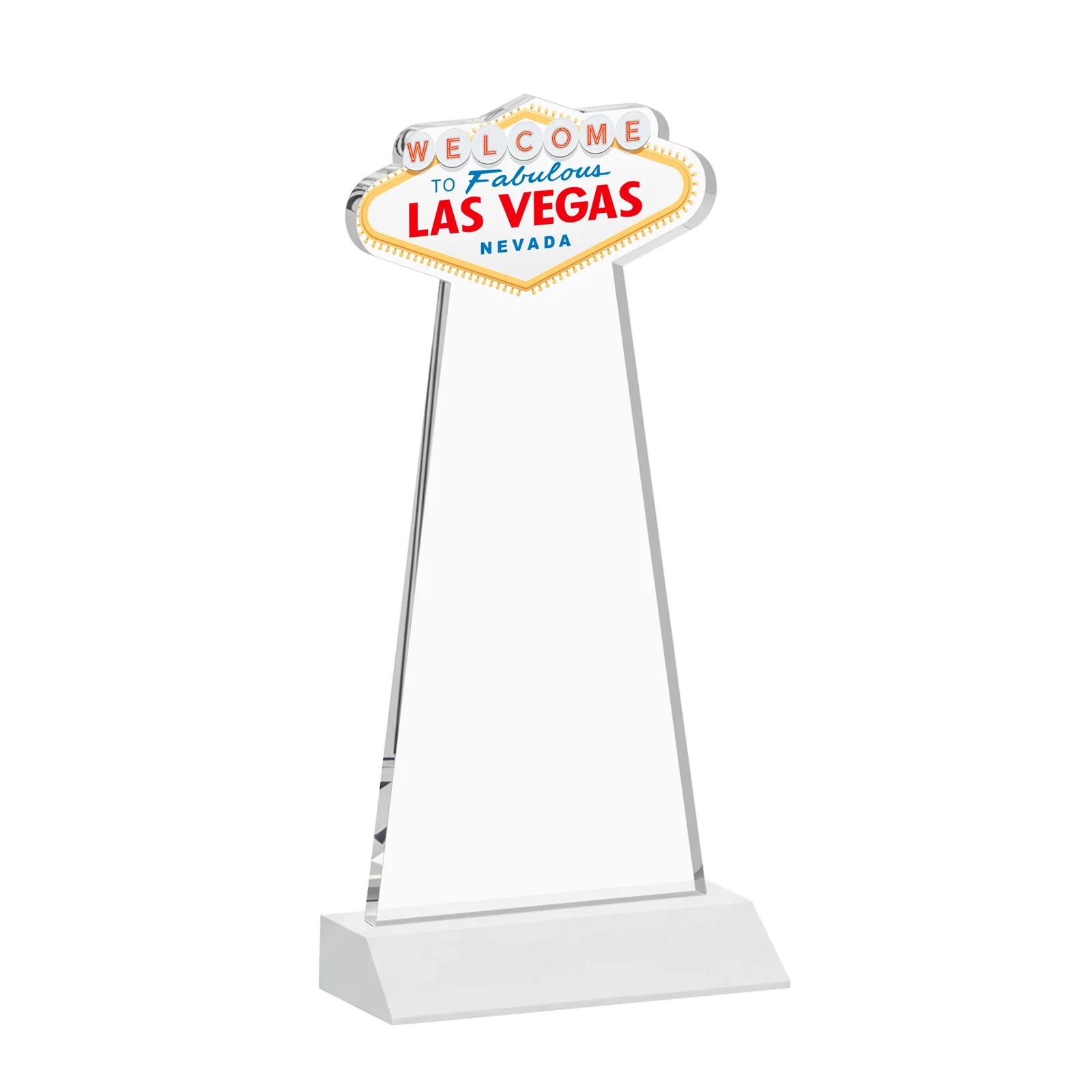Personalized Starfire Crystal Las Vegas Sign Award on Front-Mitered Base, with your logo for service anniversary gifts