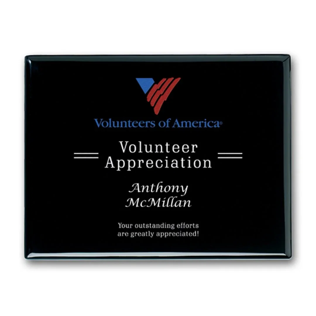 Custom Ebony Piano Finish Wall Plaque with Direct Laser Engraving for employee recognition
