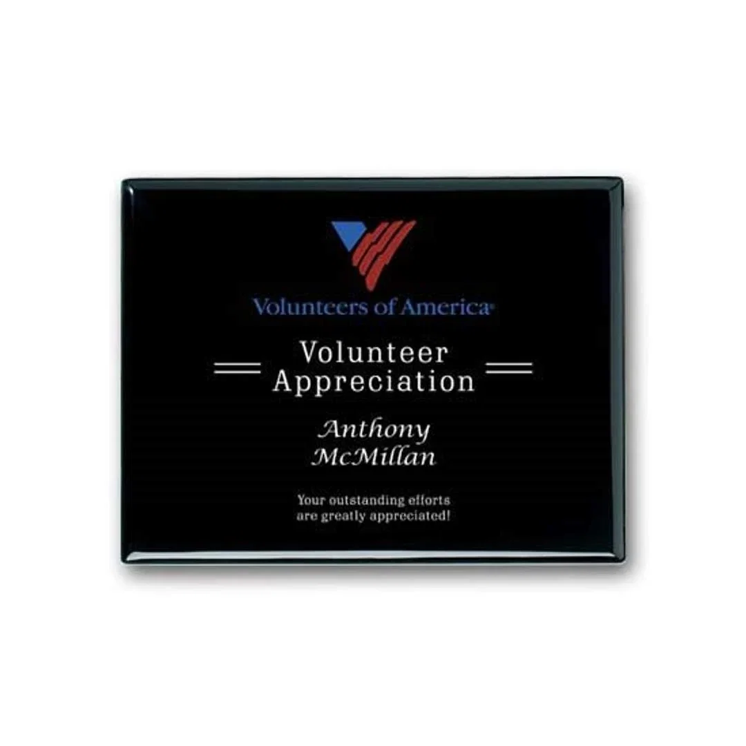 Custom Ebony Piano Finish Wall Plaque with Direct Laser Engraving for corporate award ceremonies