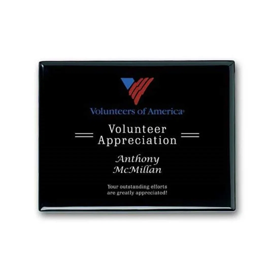 Custom Ebony Piano Finish Wall Plaque with Direct Laser Engraving for service anniversary gifts